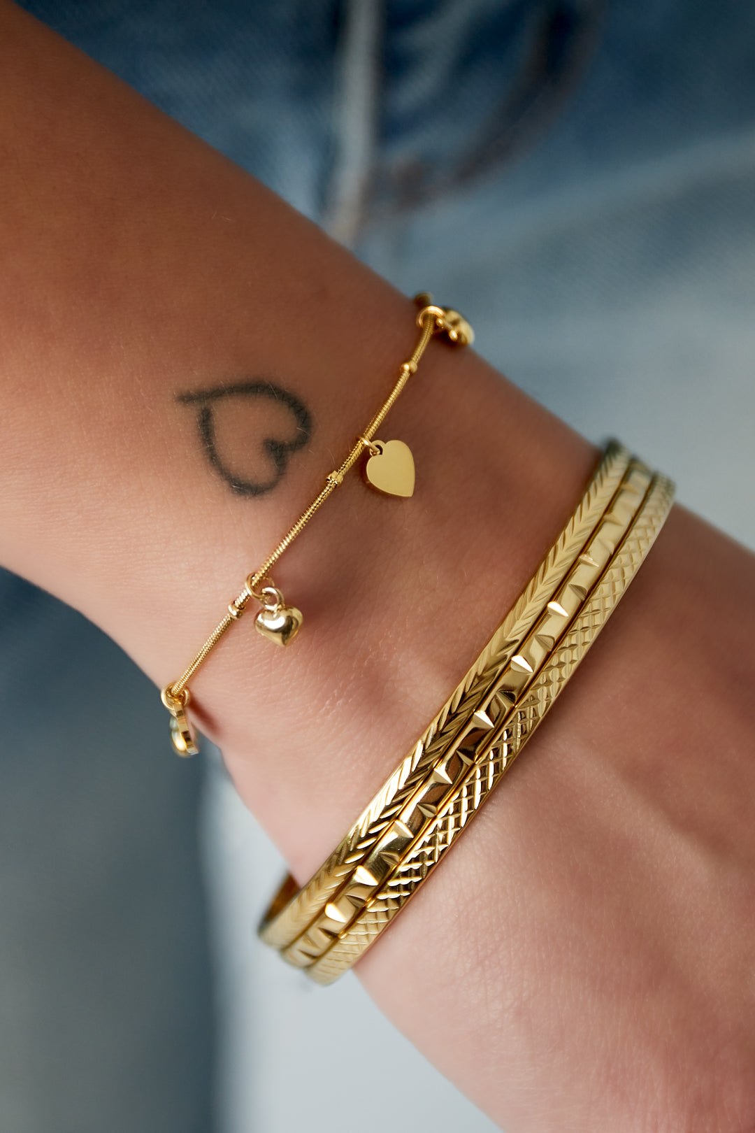 Women's Stainless Steel Charm Bracelet with Heart – Gold and Silver Tone – image 2