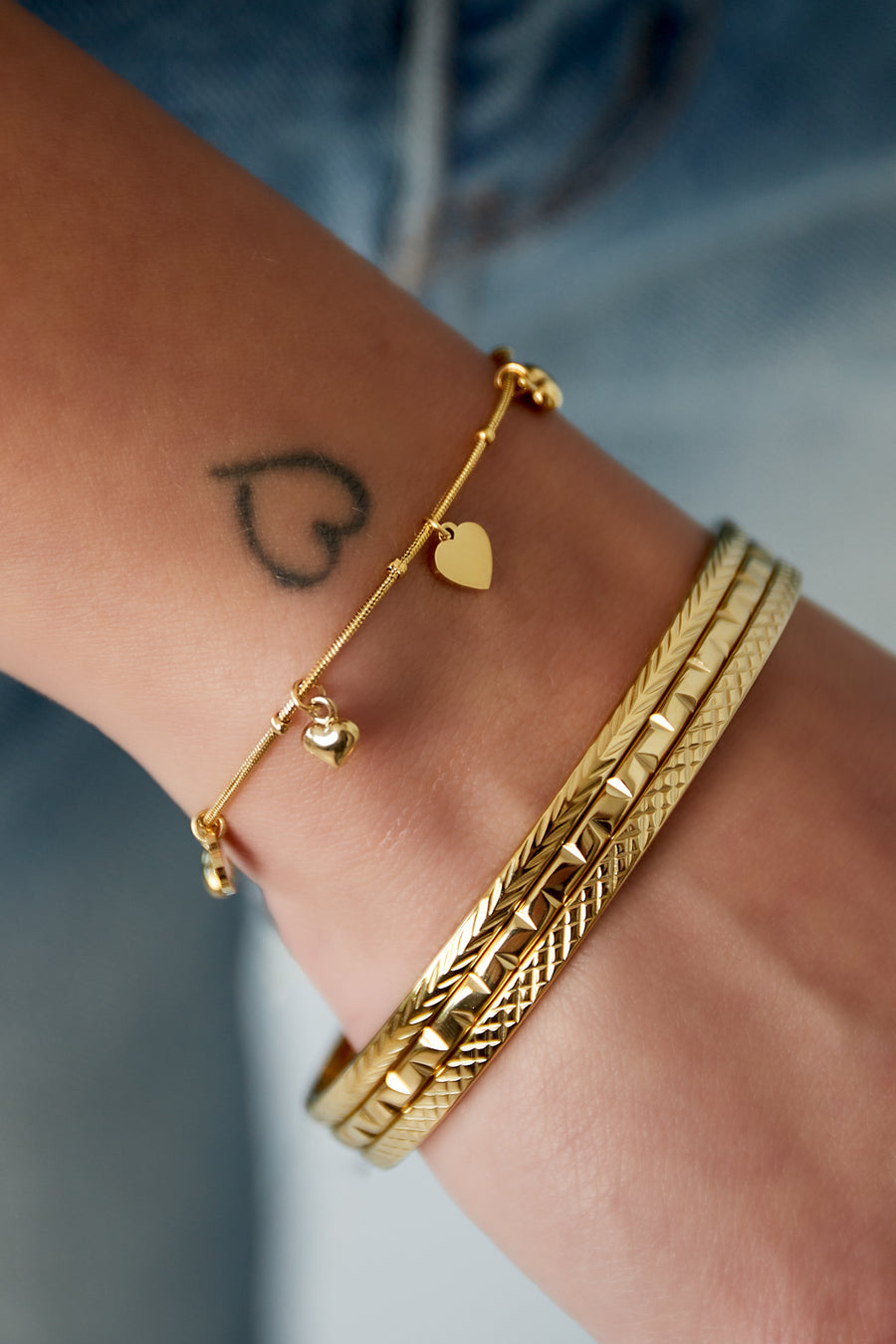 Bracelet à breloques pour femme en acier inoxydable avec cœur – doré et argenté