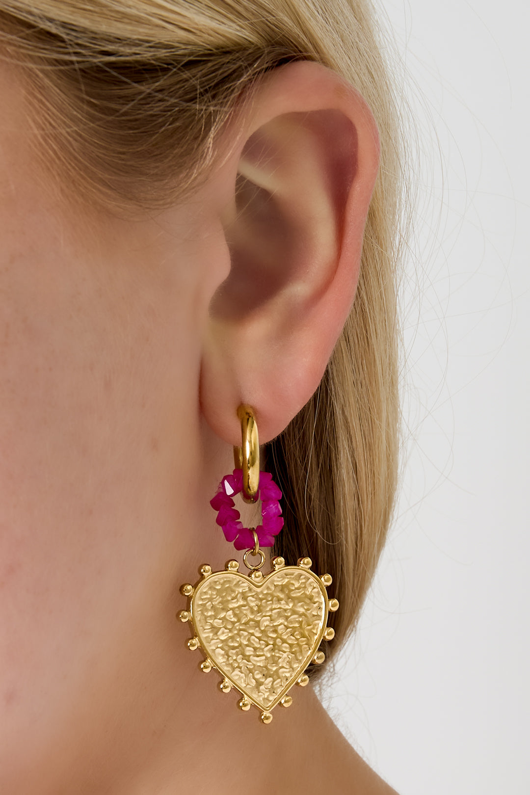 Boucles d'oreilles pendantes pour femmes en acier inoxydable, cristal et cœur – doré – photo 2