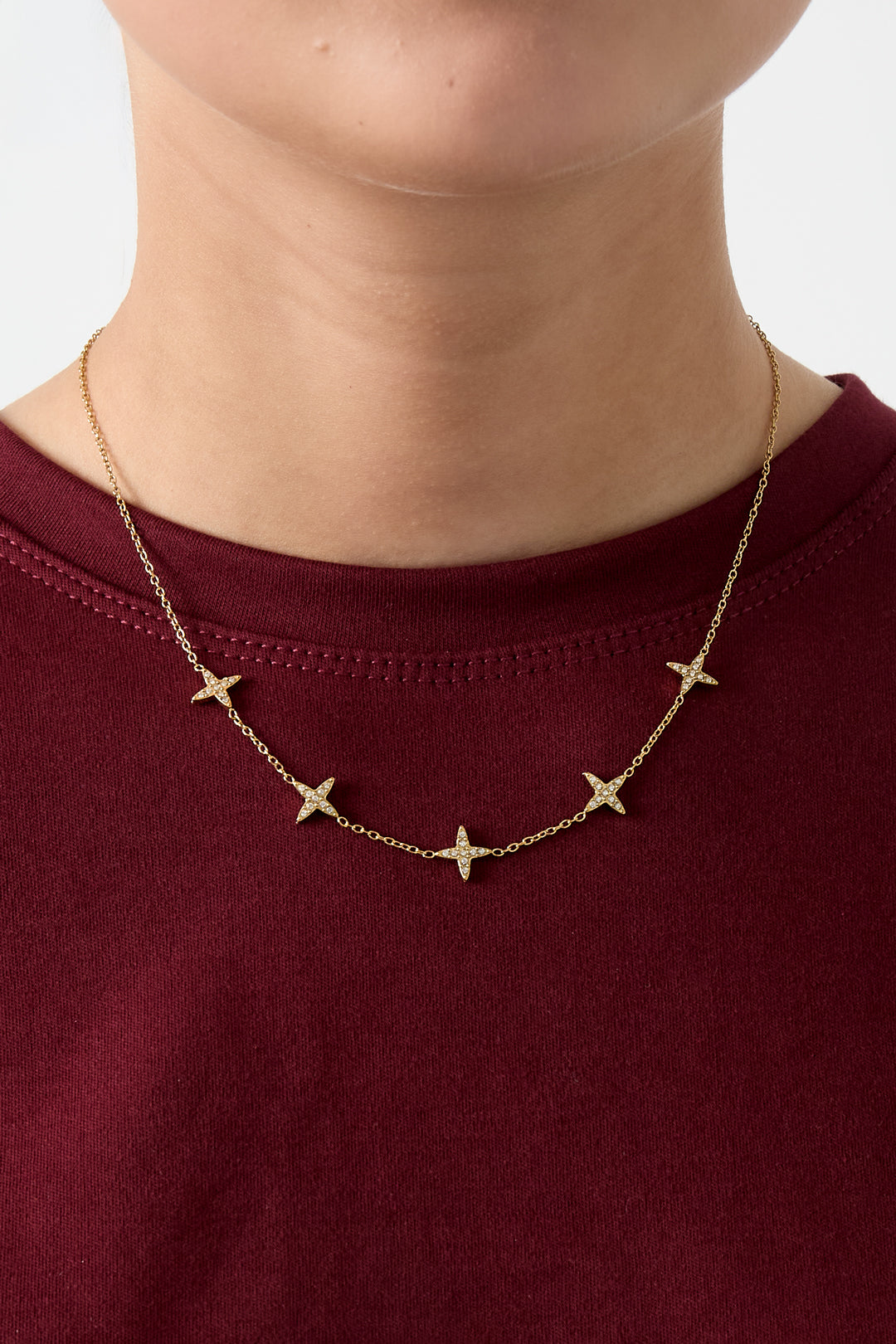 Stainless Steel Clover Link Chain Necklace for Women – Gold Tone – image 2