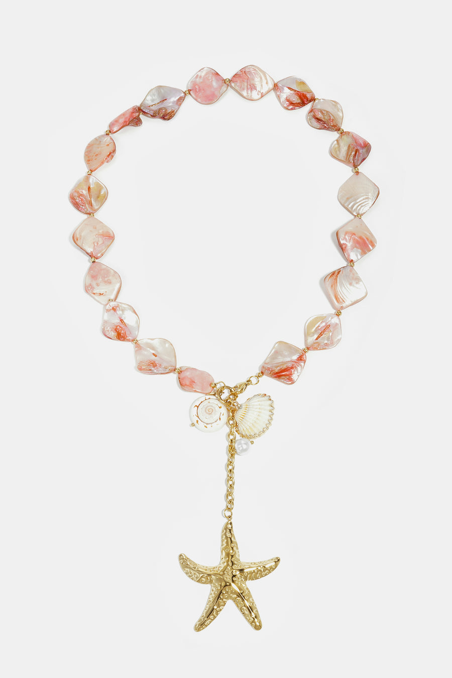 Collier de perles pour femmes en acier inoxydable, coquillage, ABS avec détails océaniques