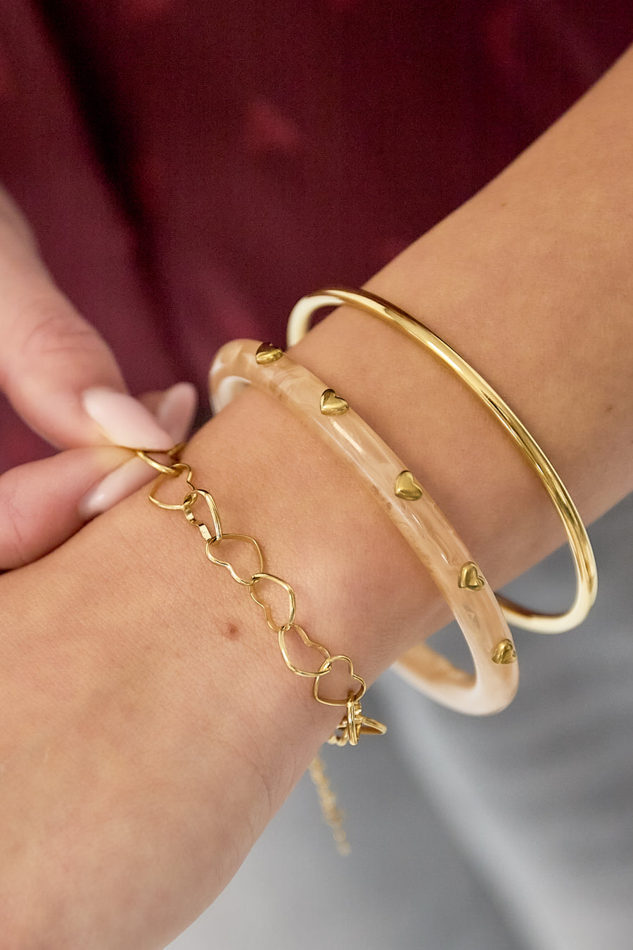 Bracelet à maillons en acier inoxydable 304 pour femme avec cœur – couleur or