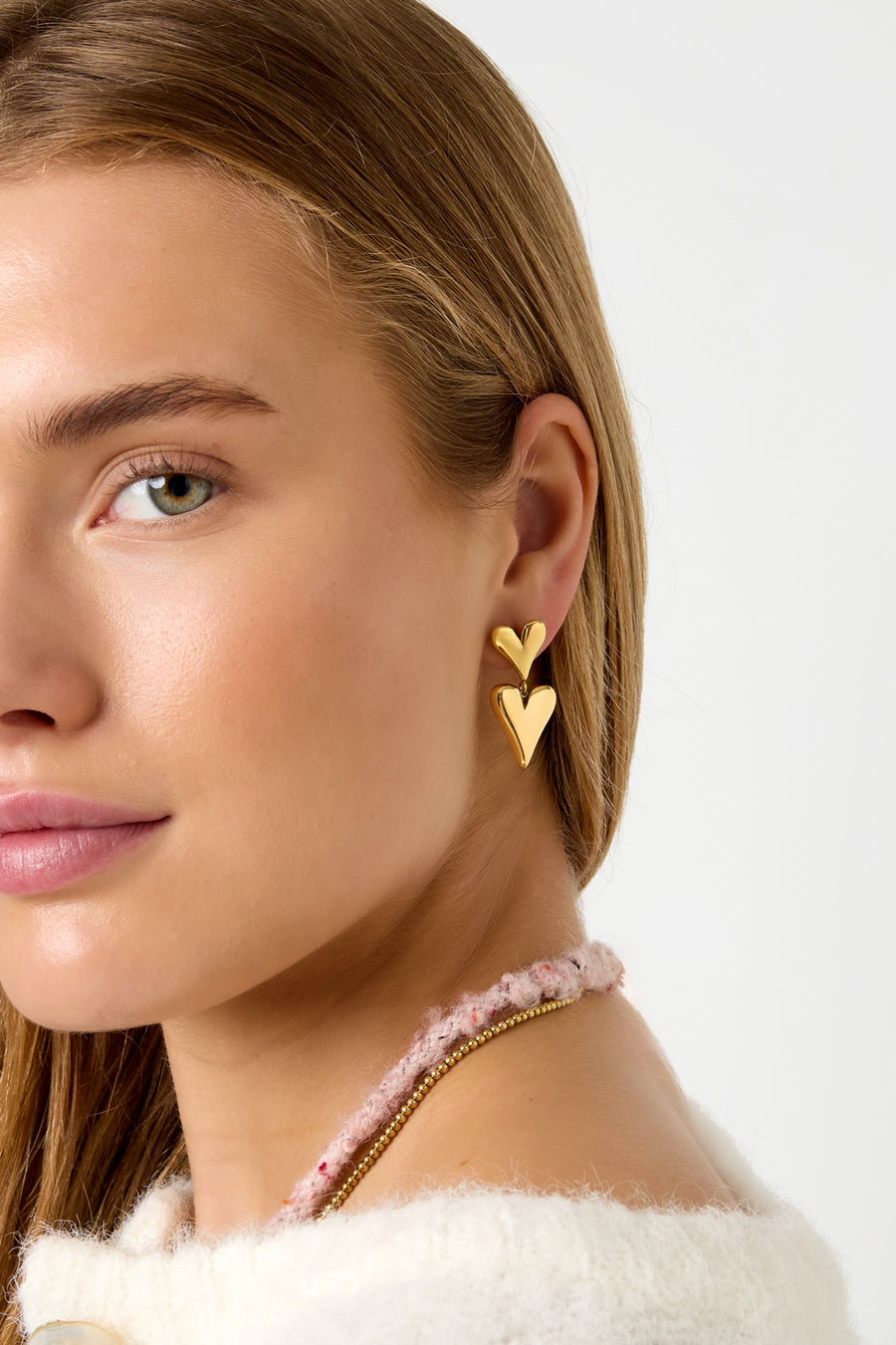 Boucles d'oreilles pendantes en forme de cœur en acier inoxydable doré pour femmes