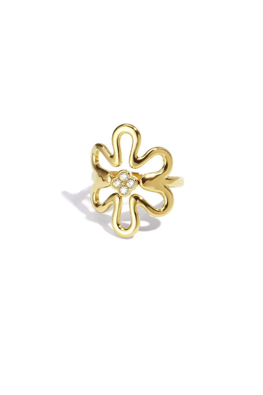 Bague tendance en acier inoxydable avec motif floral pour femme – couleur or