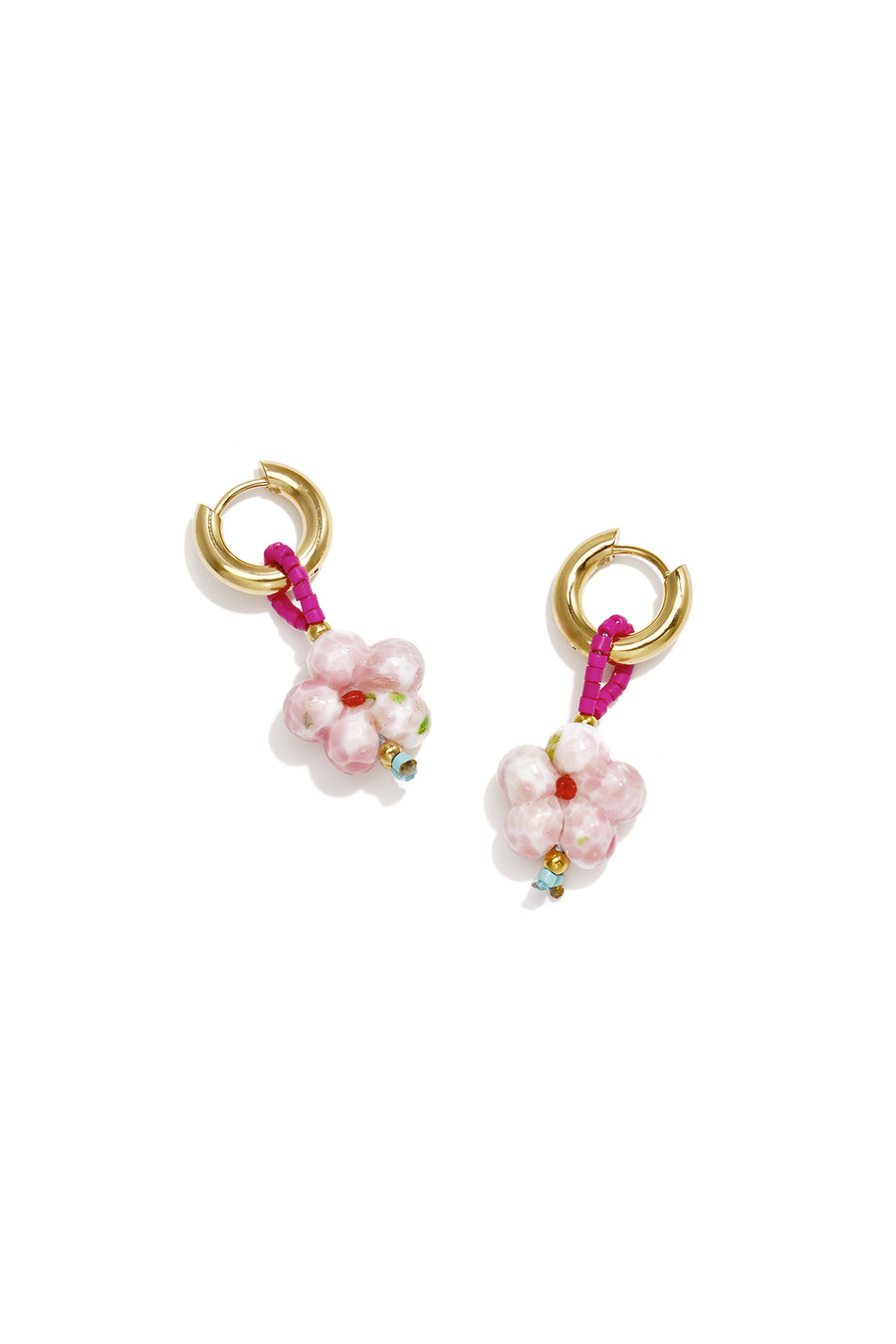 Boucles d'oreilles pendantes en acier inoxydable, verre, émail à motif floral – rose