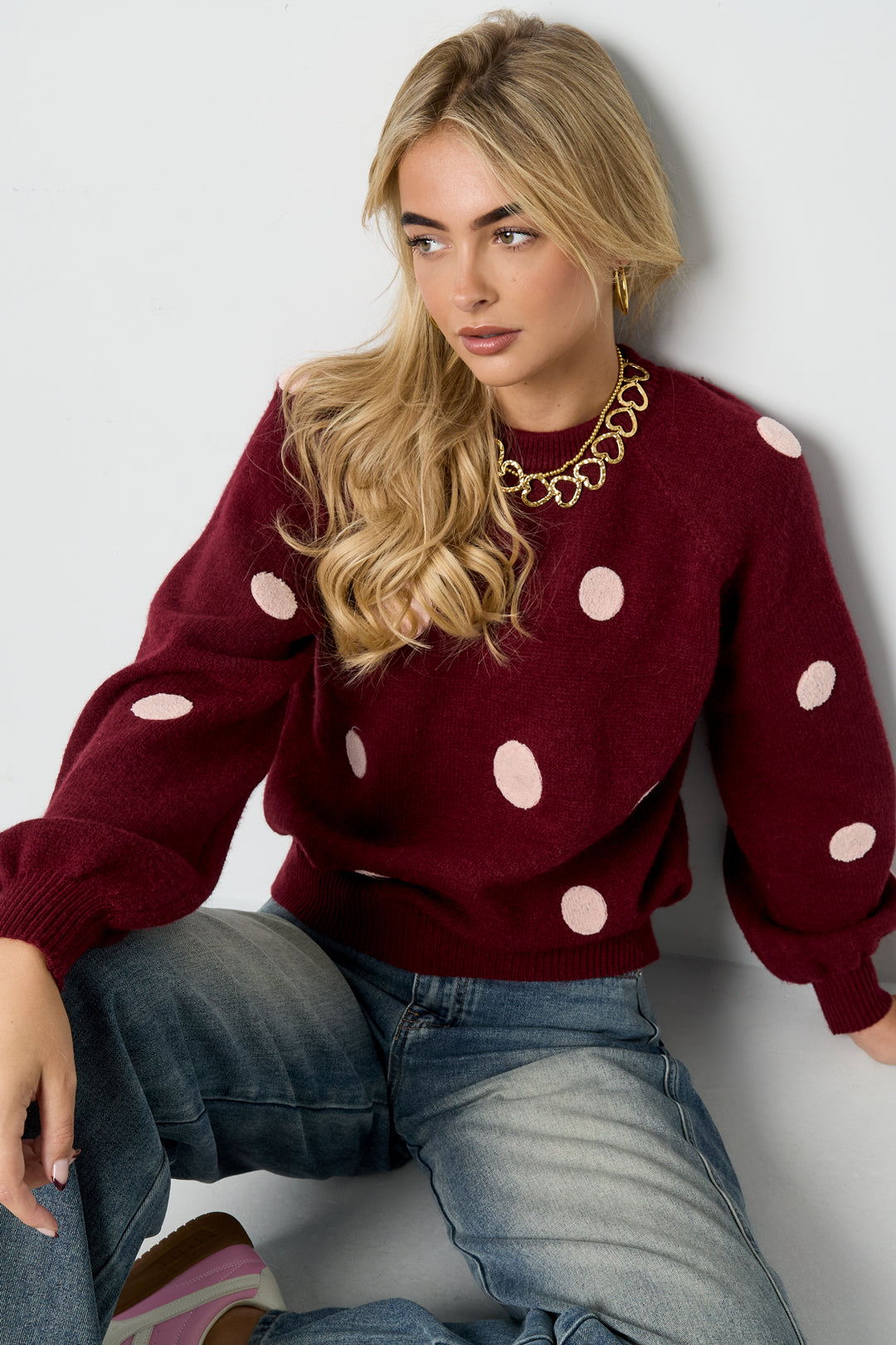 Dames gebreide trui van polyester met stippen – productfoto 7