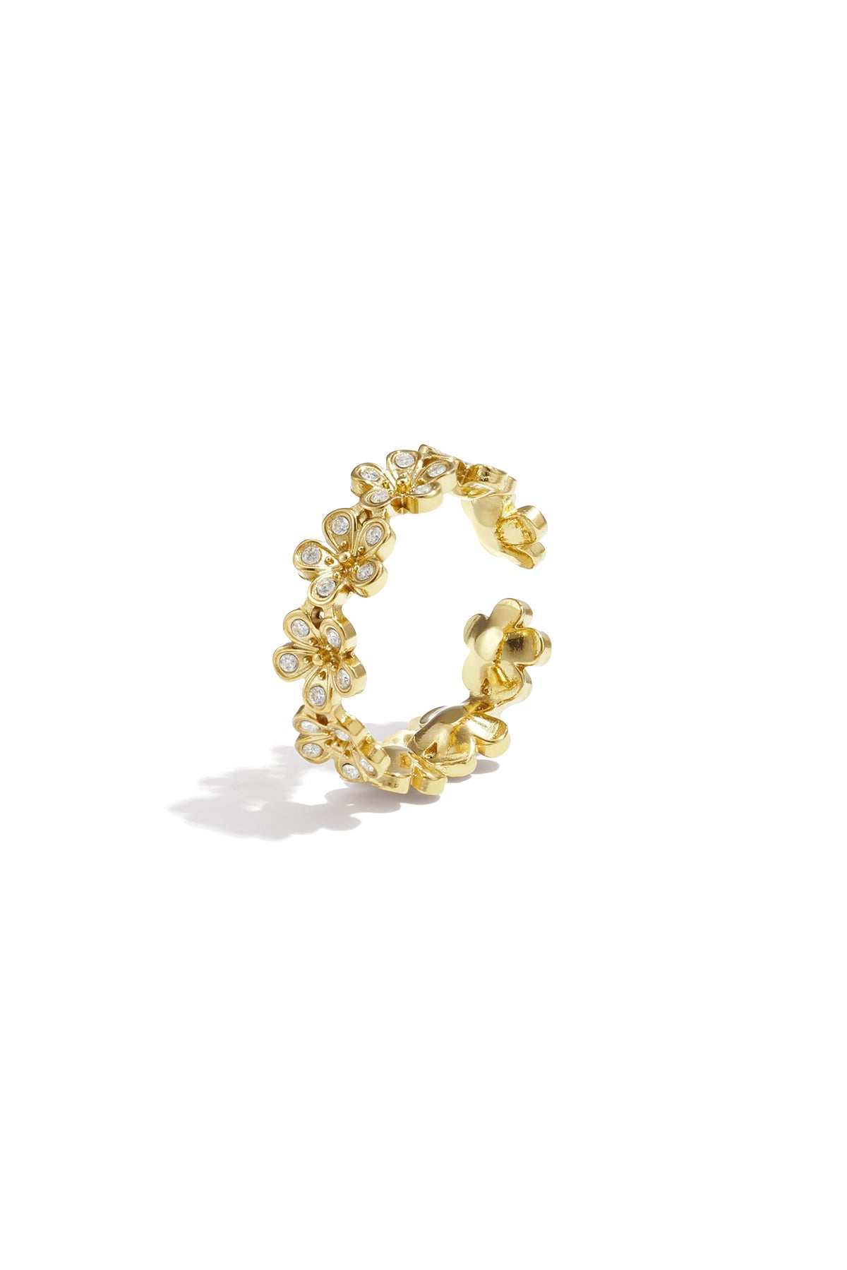 Bague minimaliste en acier inoxydable avec motif floral pour femme – couleur or