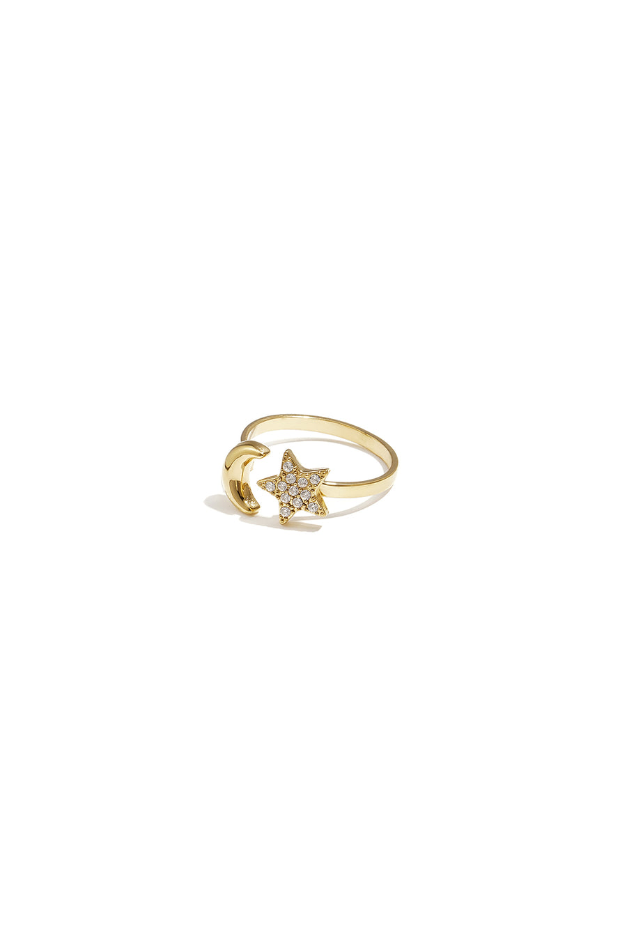 Bague minimaliste pour femme en acier inoxydable avec motif étoile et motif lune – couleur or