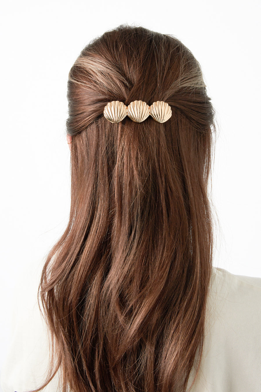 Pince à cheveux en alliage métallique avec motif coquillage – couleur or