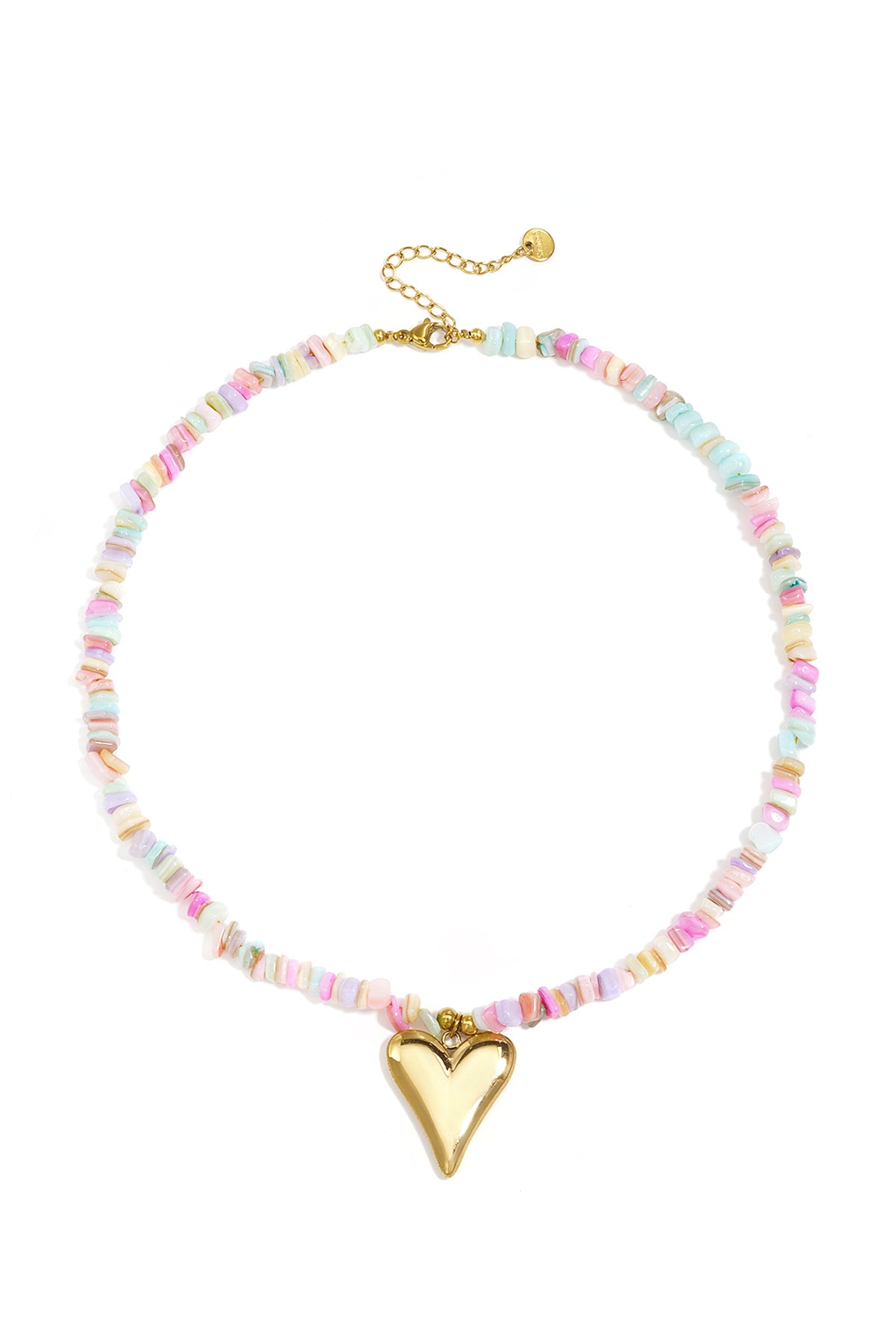 Stainless steel beaded necklace for women with heart shape – off-white and multi-coloured