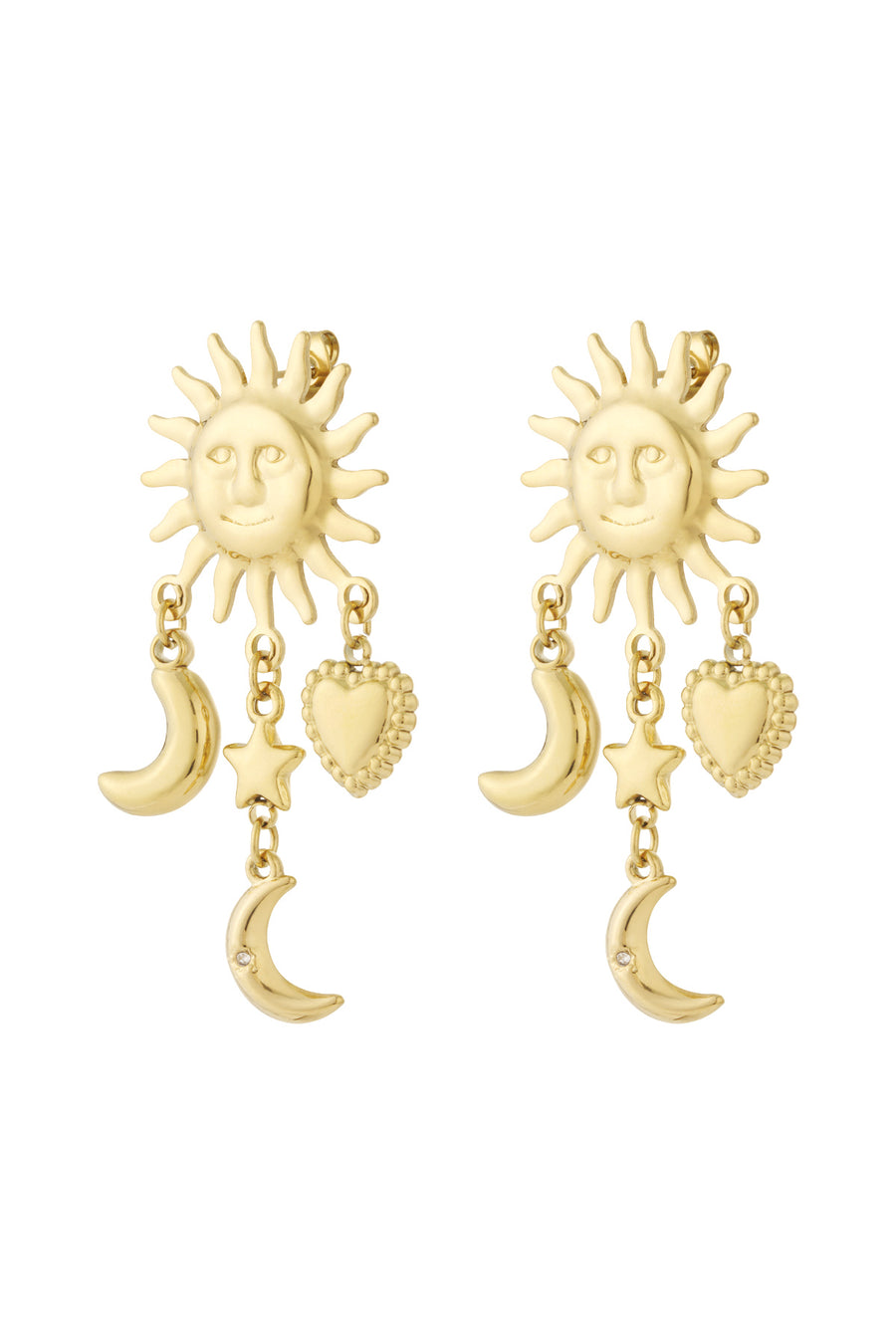 Boucles d'oreilles pendantes en acier inoxydable pour femme avec motif soleil – dorées et argentées