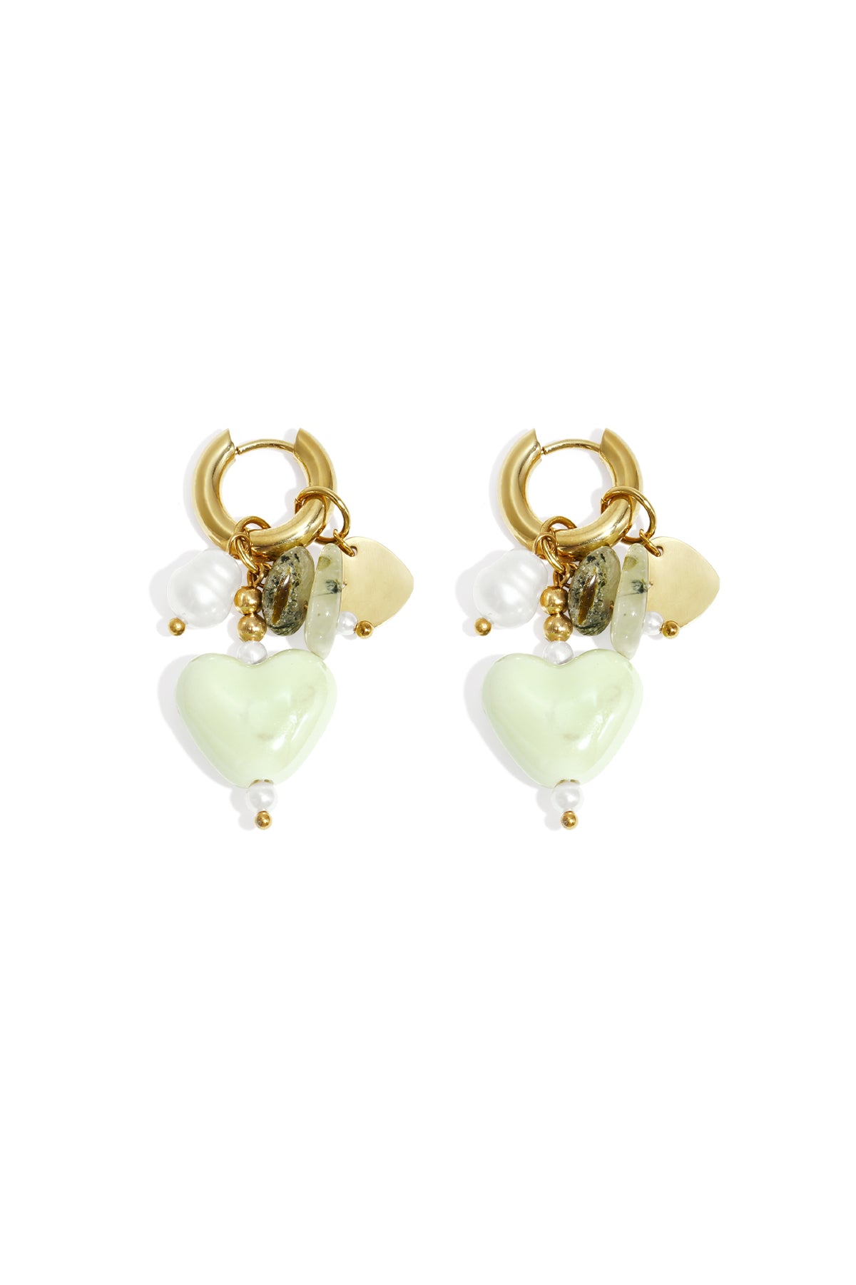 Women's Bead Earrings made of Stainless Steel, Pearl, Crystal, Stone, Ceramic with Heart Shape