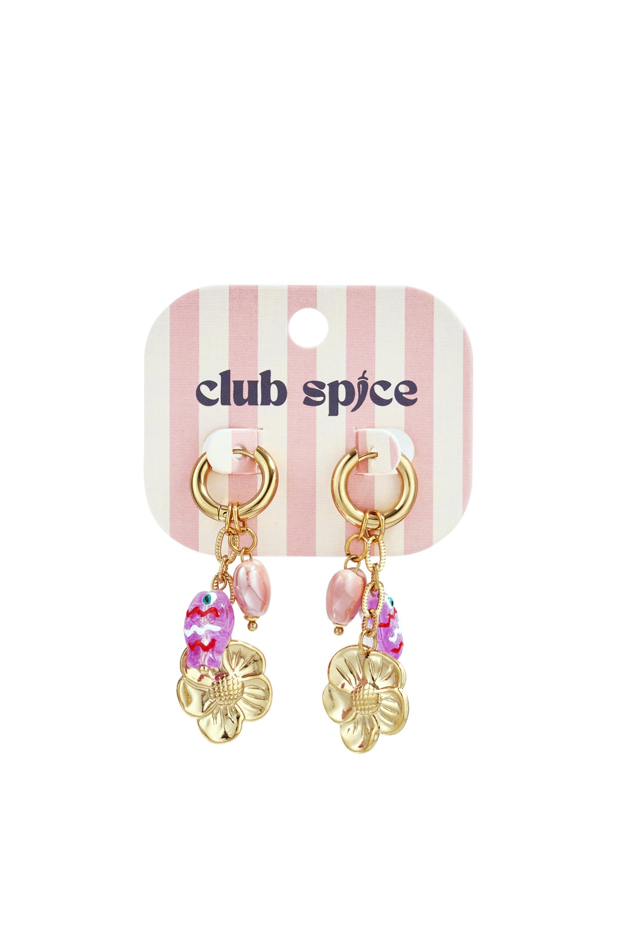 Dangling earrings for women made of stainless steel, ceramic, enamel with fish motif and floral motif – image 3