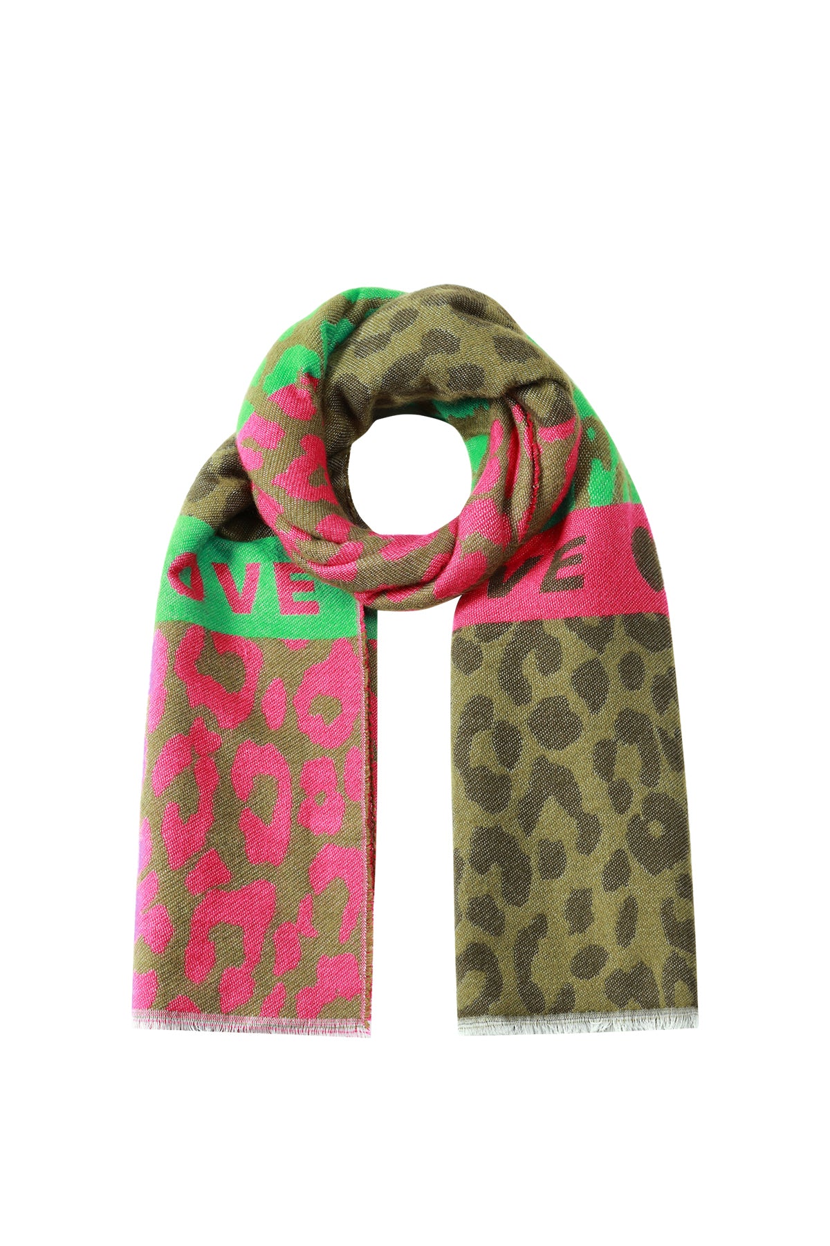 Écharpe d'hiver pour femmes 70% acrylique, 30% polyester à imprimé léopard – vert et gris