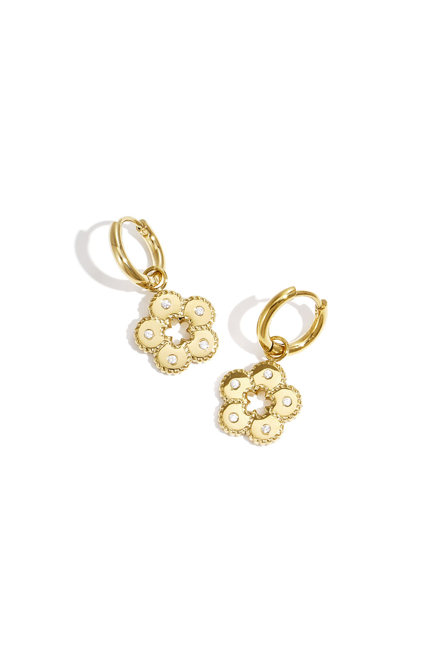 Boucles d'oreilles pendantes en acier inoxydable avec motif floral pour femme – couleur or