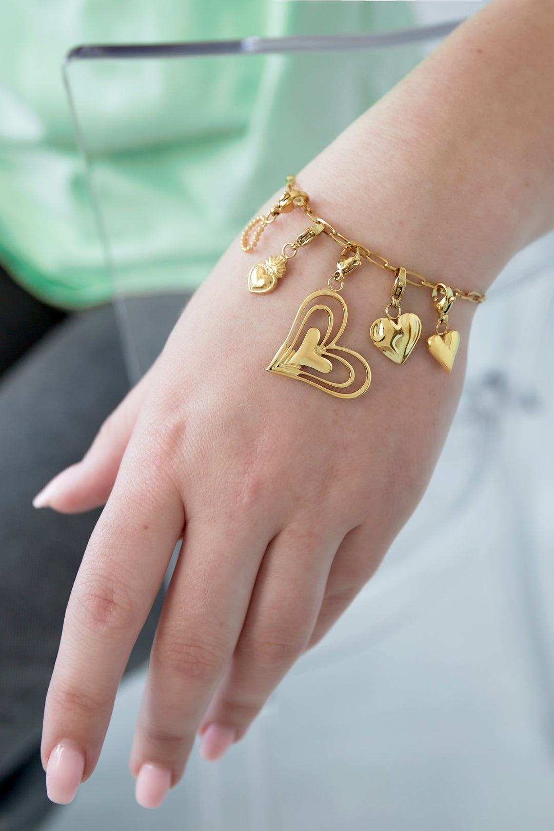 Women's Stainless Steel Heart Charm Bracelet – Gold-colored – image 2