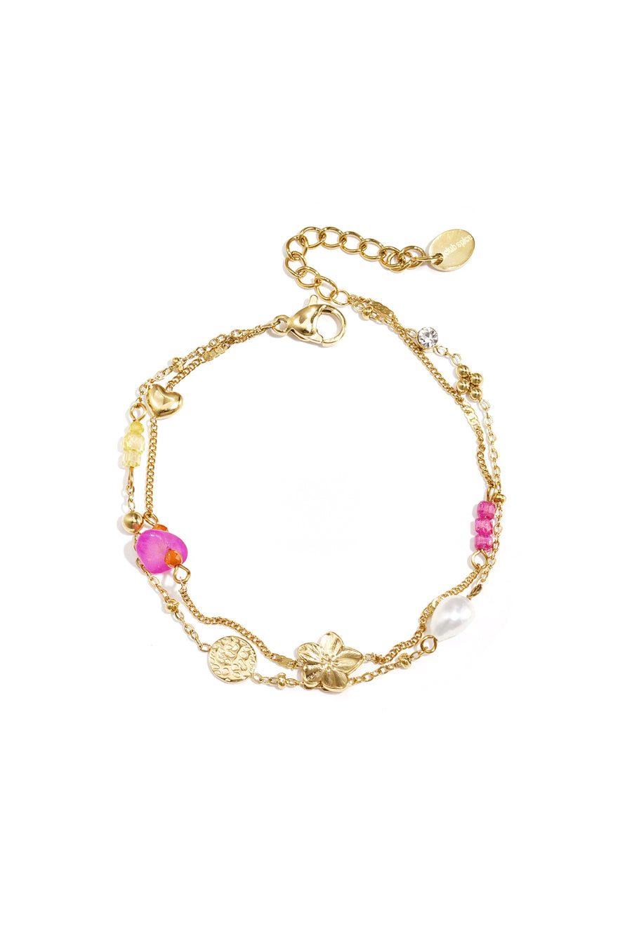 Bracelet à breloques pour femme en acier inoxydable, motif floral - doré