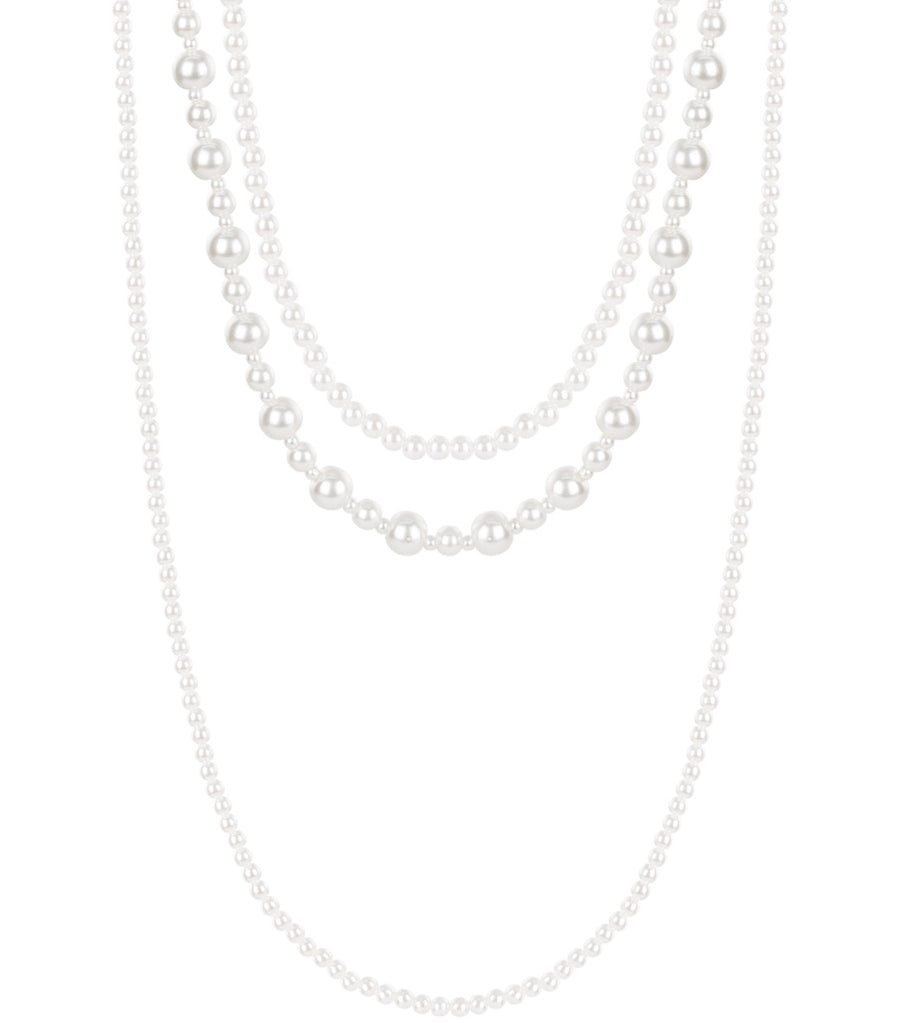 Long collier fantaisie femme en fausse perle et perles – blanc – décontracté