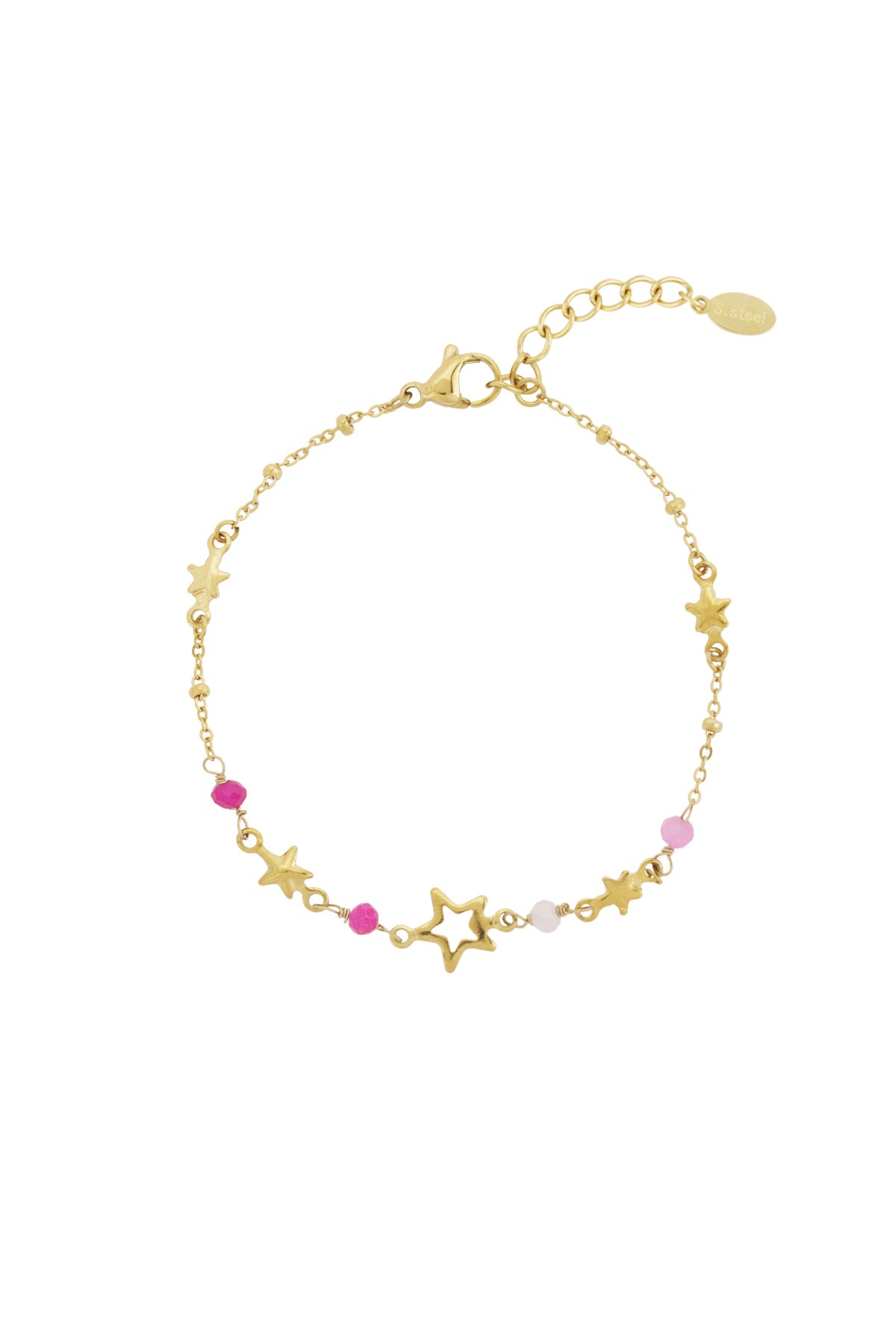 Bracelet à charms en acier inoxydable pour femmes avec motif étoile – rose et vert