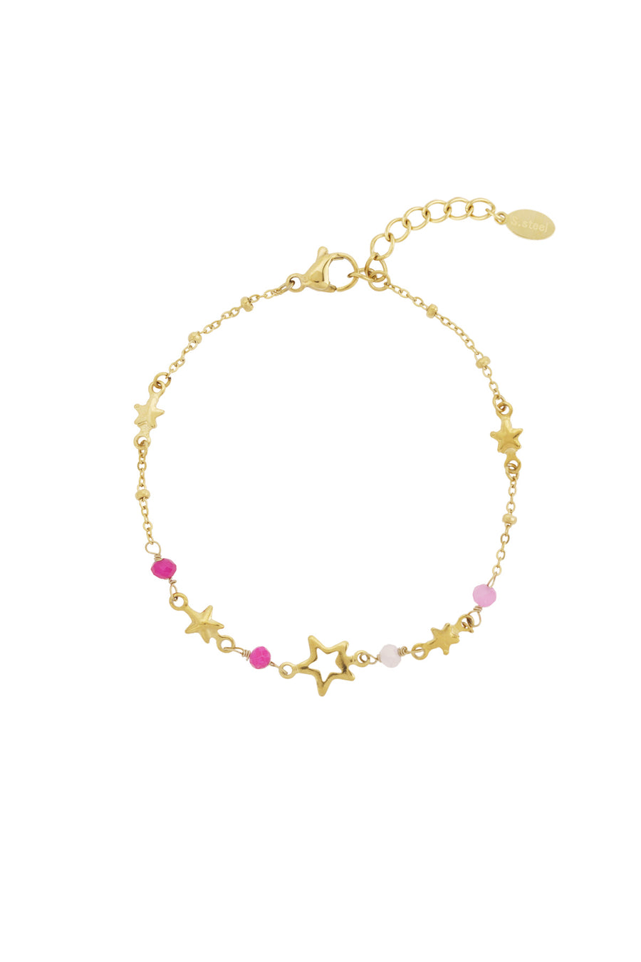 Bracelet à charms en acier inoxydable pour femmes avec motif étoile – rose et vert