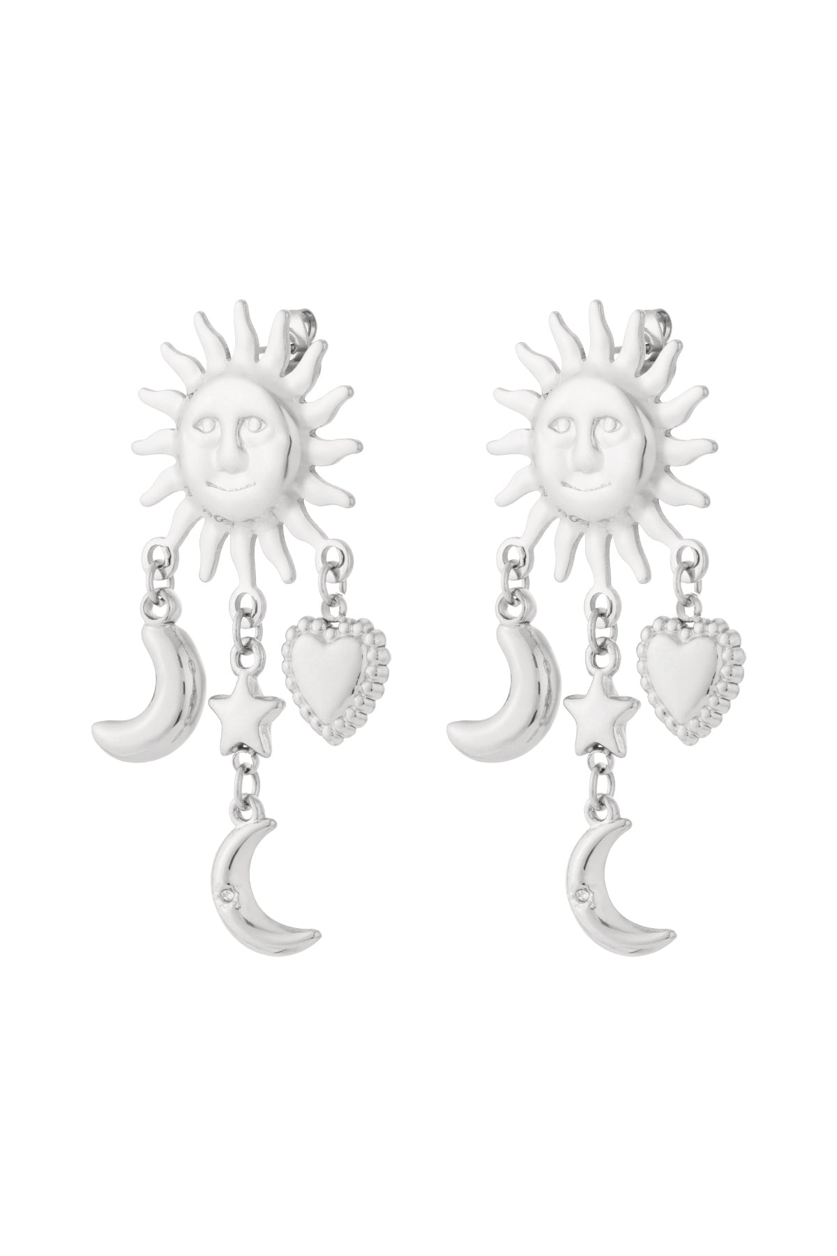 Boucles d'oreilles pendantes en acier inoxydable pour femme avec motif soleil – dorées et argentées