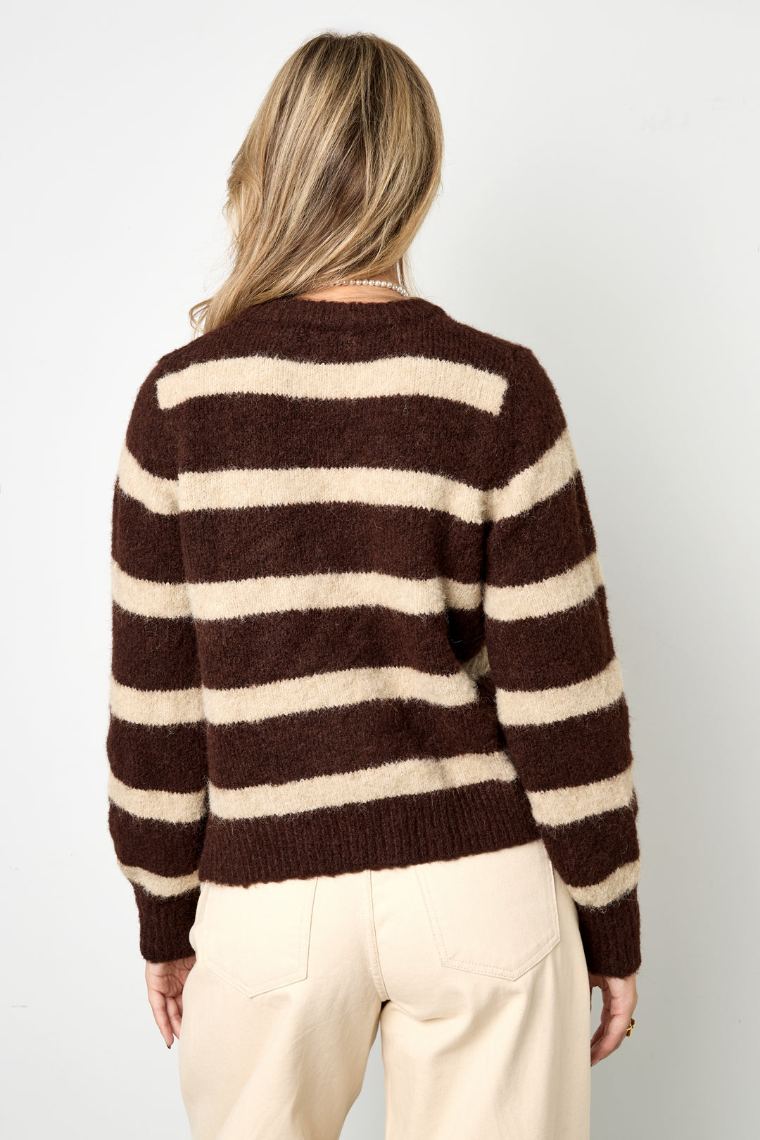Dames gestreepte cardigan van gebreid polyester – productfoto 6