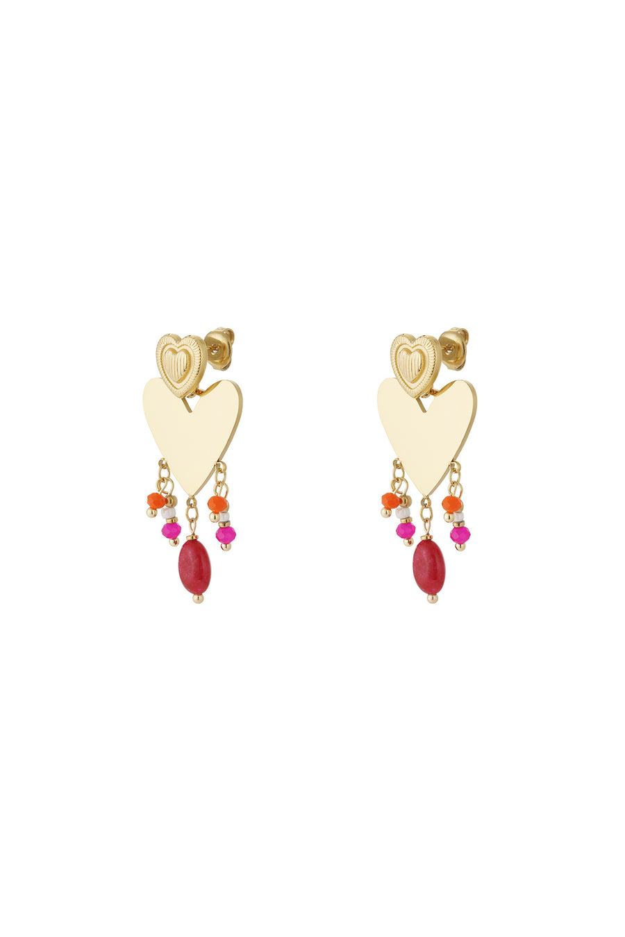 Boucles d'oreilles pendantes pour femmes en acier inoxydable 304, verre, pierre, hématite avec forme de cœur – rose