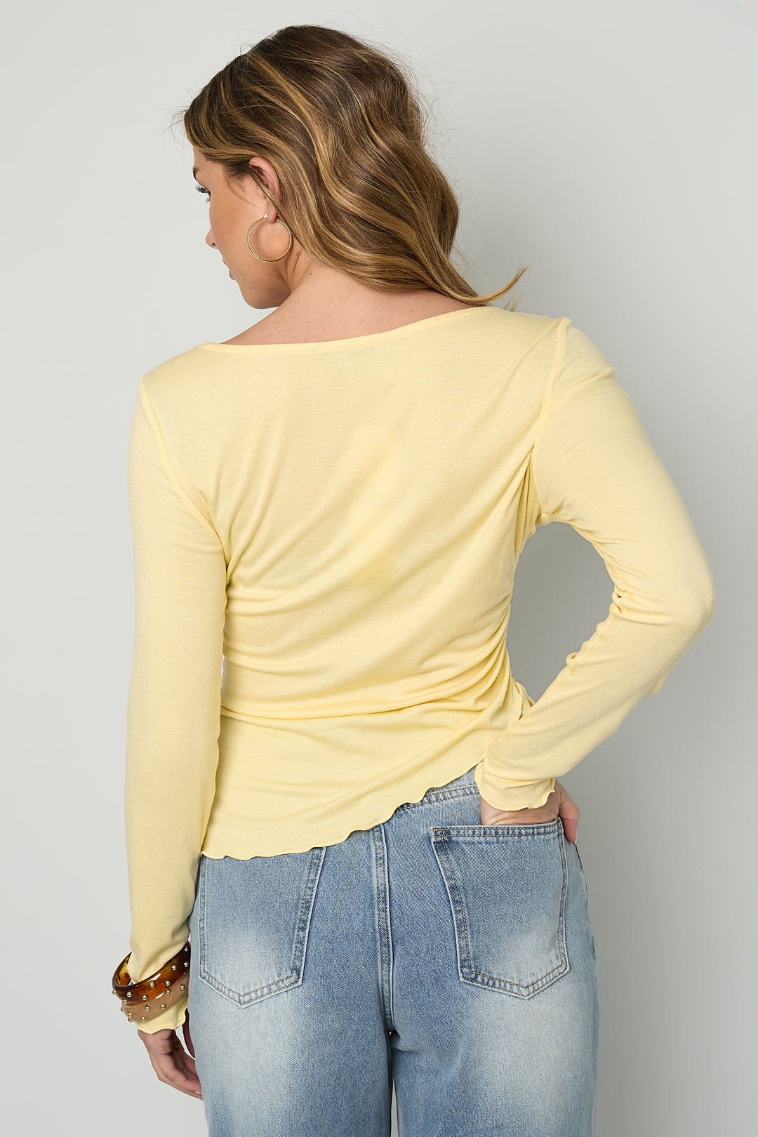 Dames geplooide gebreide longsleeve in vier kleuren – productfoto 11