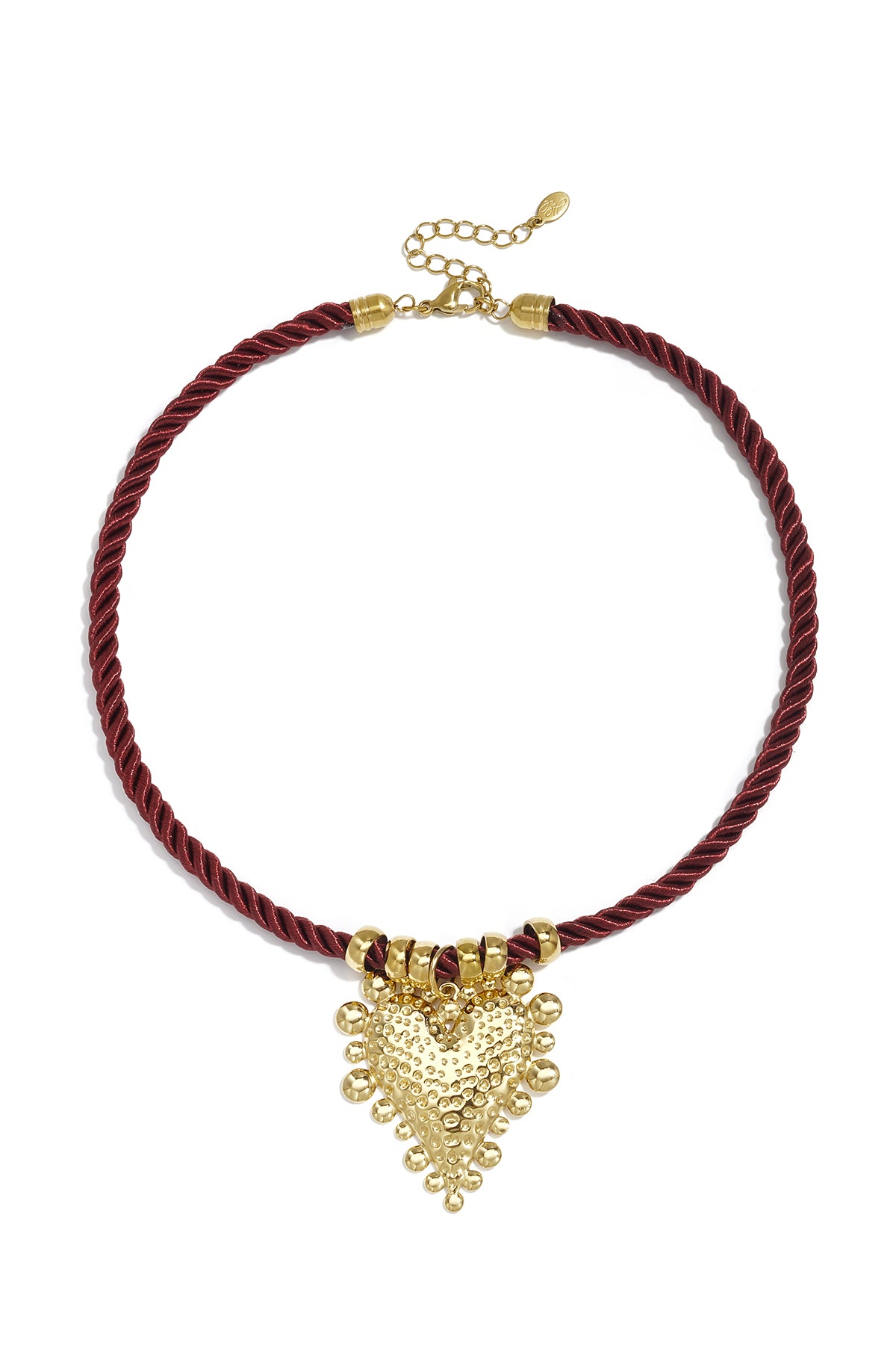 Collier tressé pour femme en acier inoxydable, polyester avec cœur – marron foncé