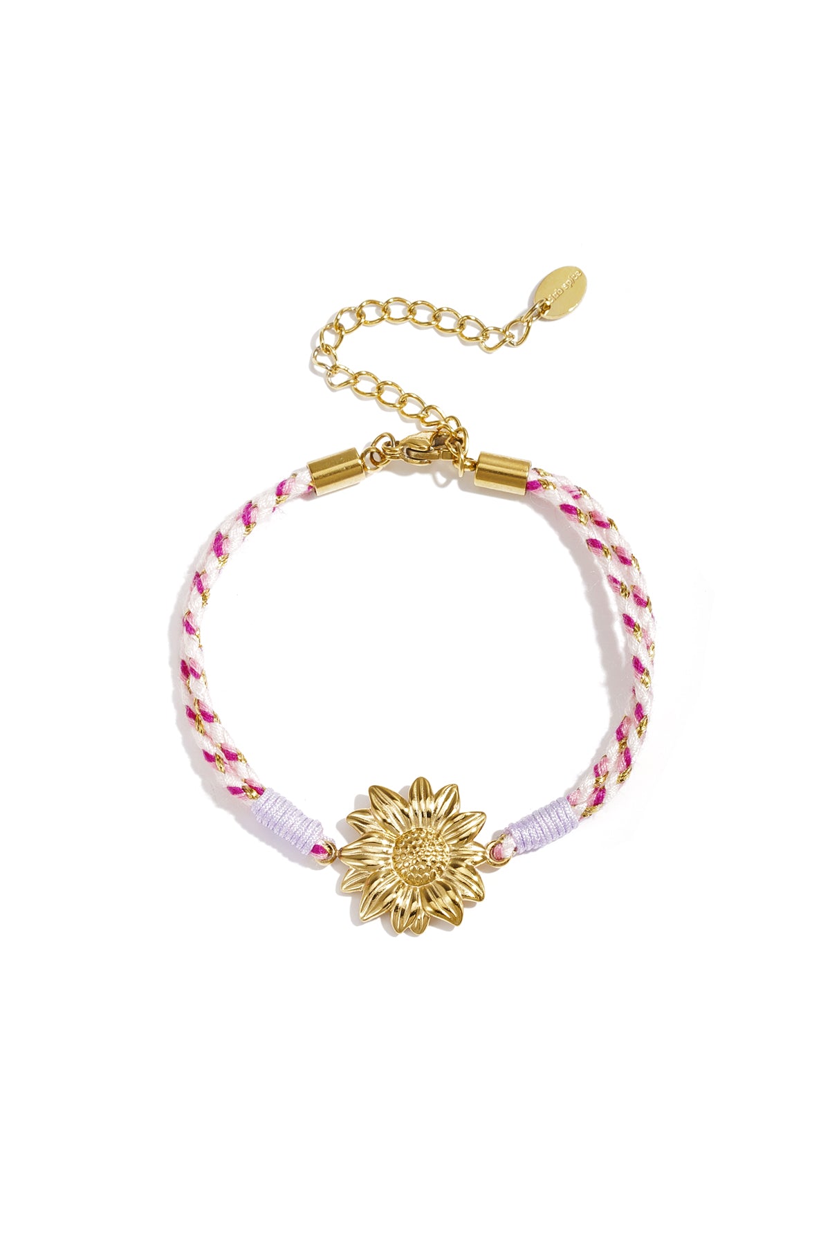 Braided women's bracelet made of cord with floral pattern and heart shape – gold-colored – image 7