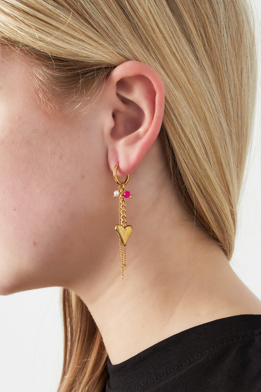 Boucles d'oreilles pendantes pour femmes en acier inoxydable, perles d'imitation, cristal avec forme de cœur – bleu et jaune