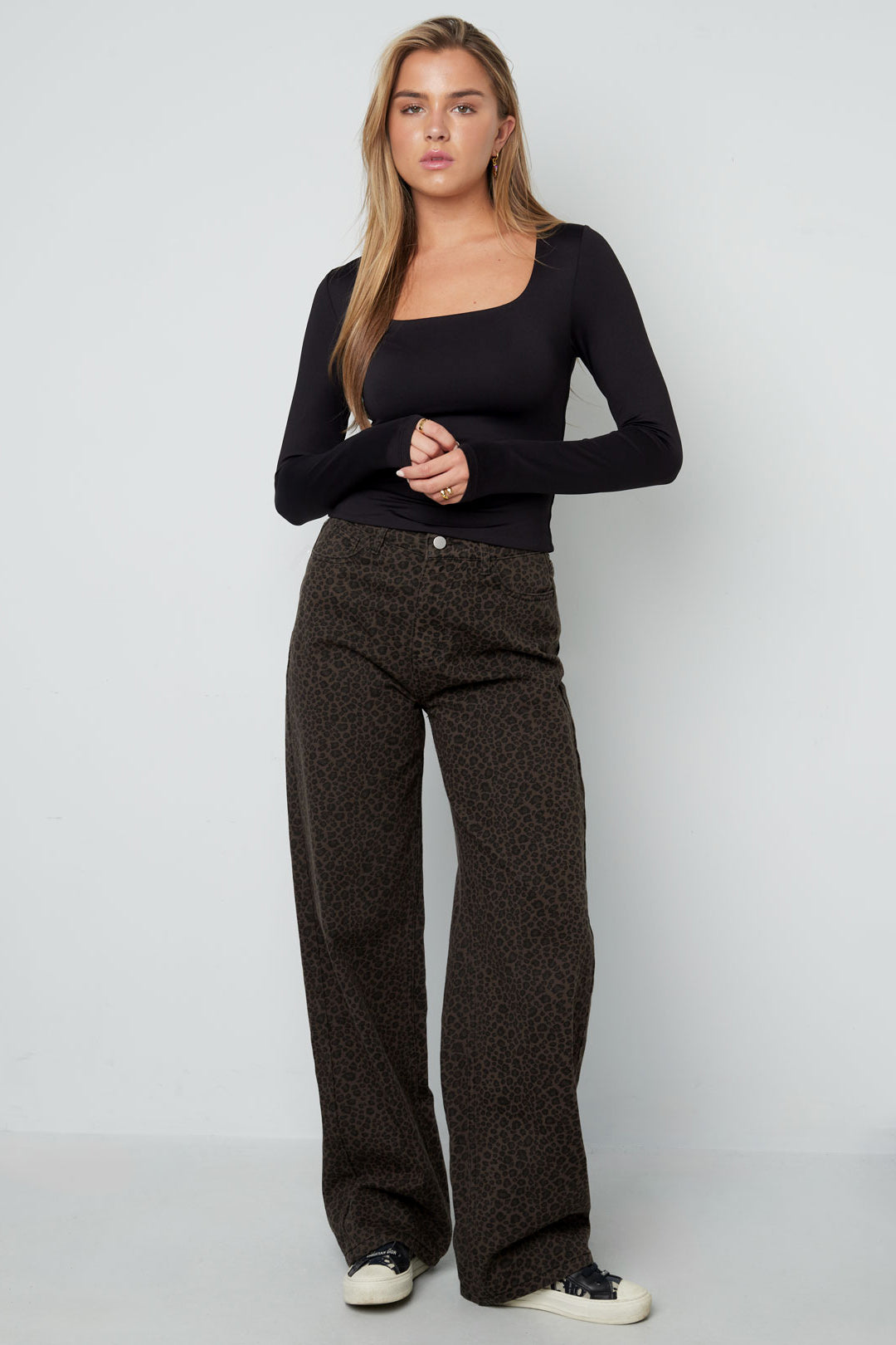 Dames basic top met lange mouwen van gebreid nylon – productfoto 4