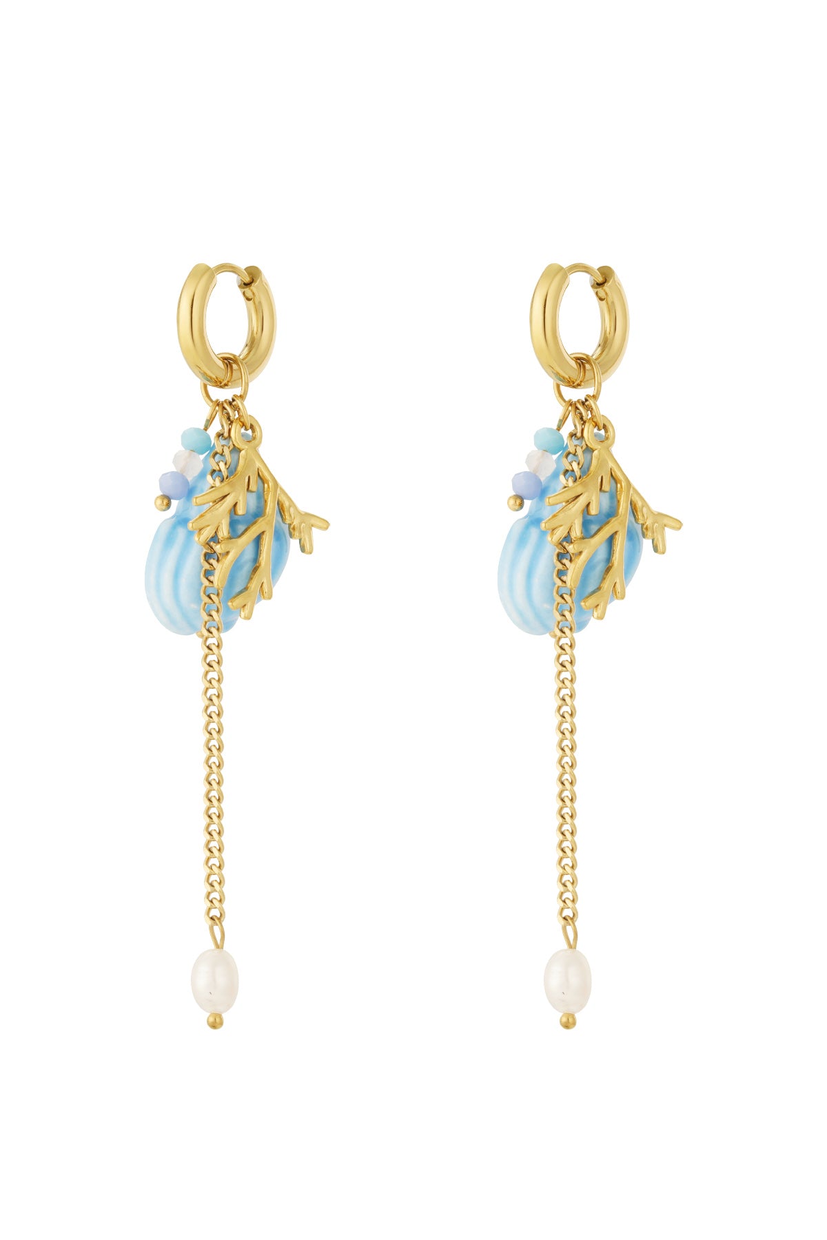 Women's Drop Earrings in Stainless Steel, Crystal, Pearl, Ceramic with Ocean Details