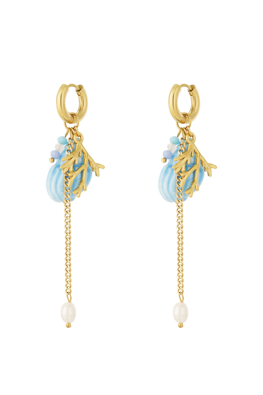 Boucles d'oreilles pendantes pour femmes en acier inoxydable, cristal, perle, céramique, avec détails océaniques