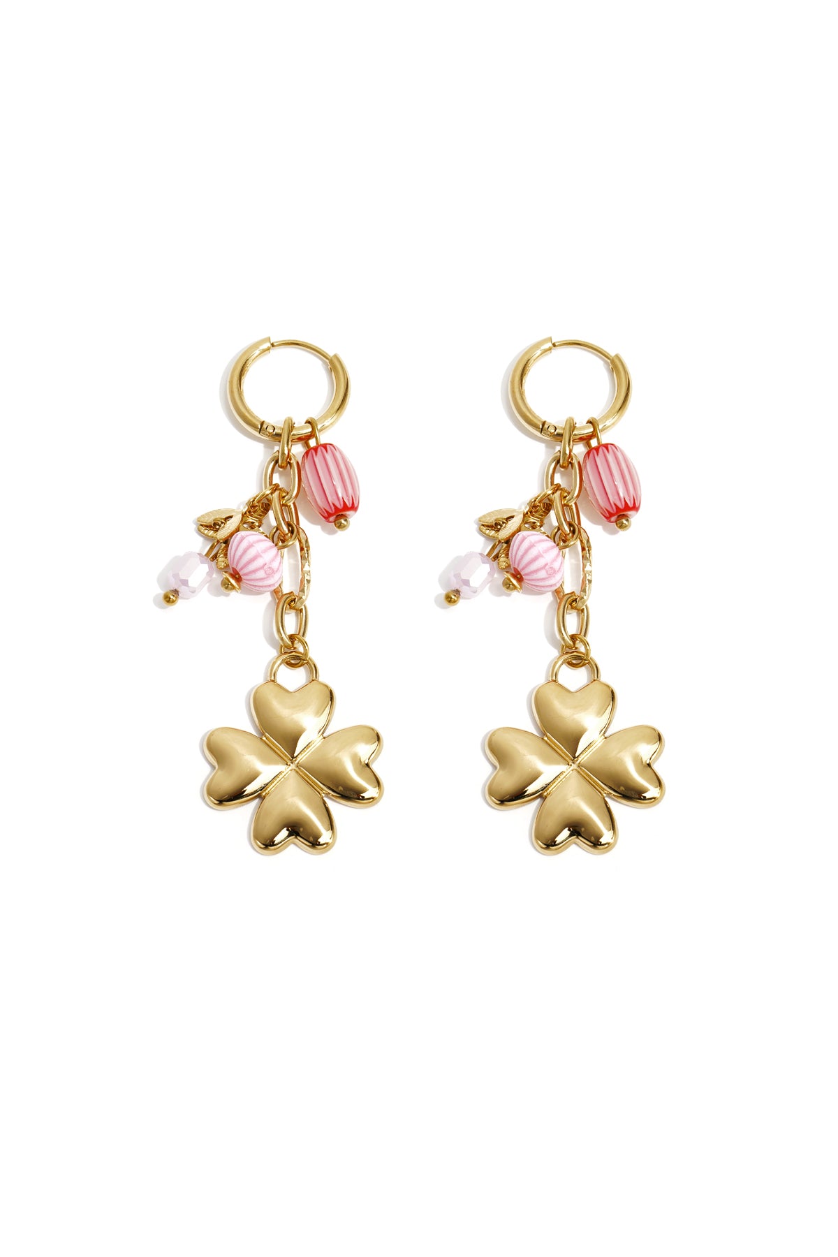 Boucles d'oreilles pendantes pour femme en acier inoxydable, ABS, cristal, résine et émail avec motif trèfle