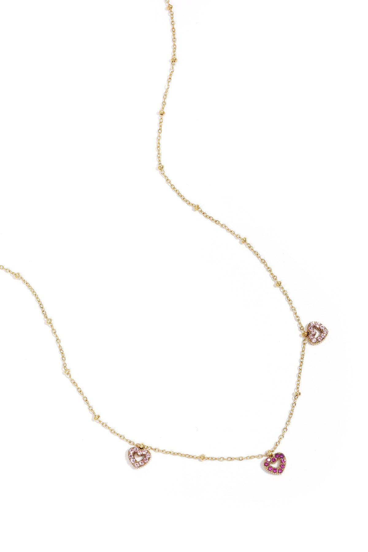 Ketting met roze steentjes in hartjes