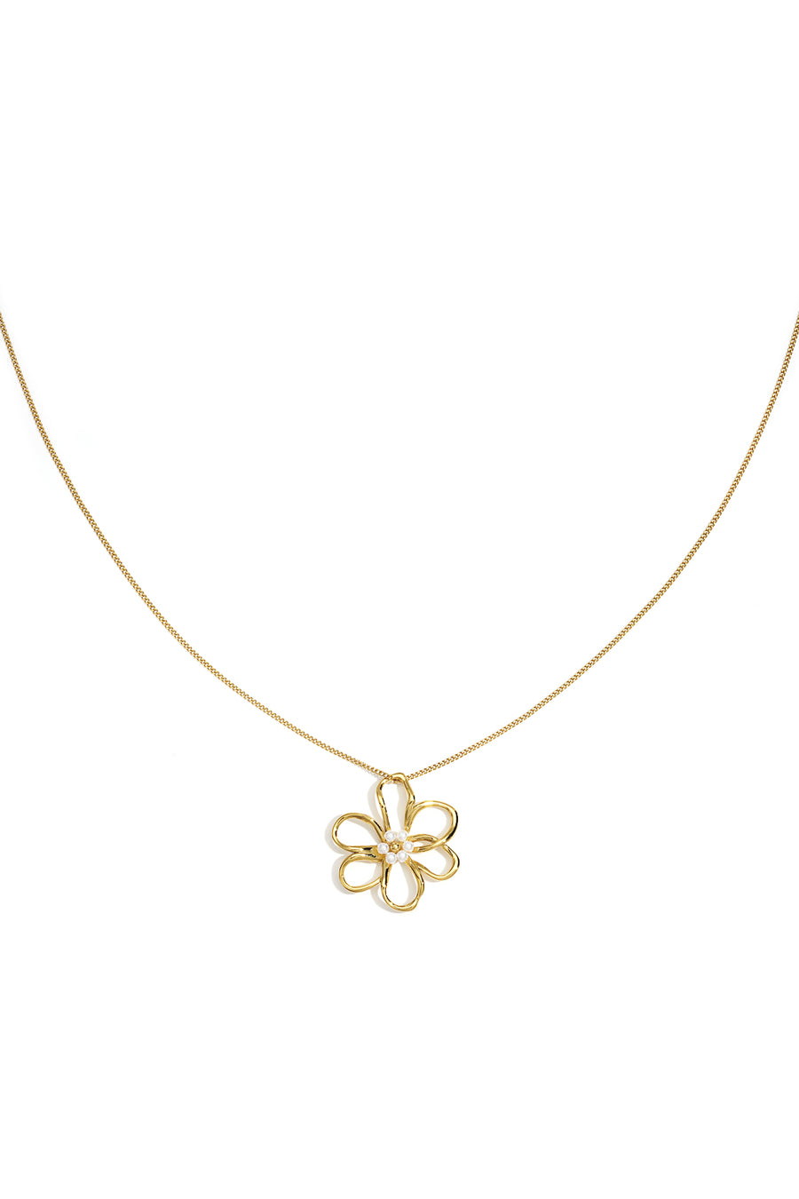 Long collier pour femmes en acier inoxydable avec motif floral – couleur or