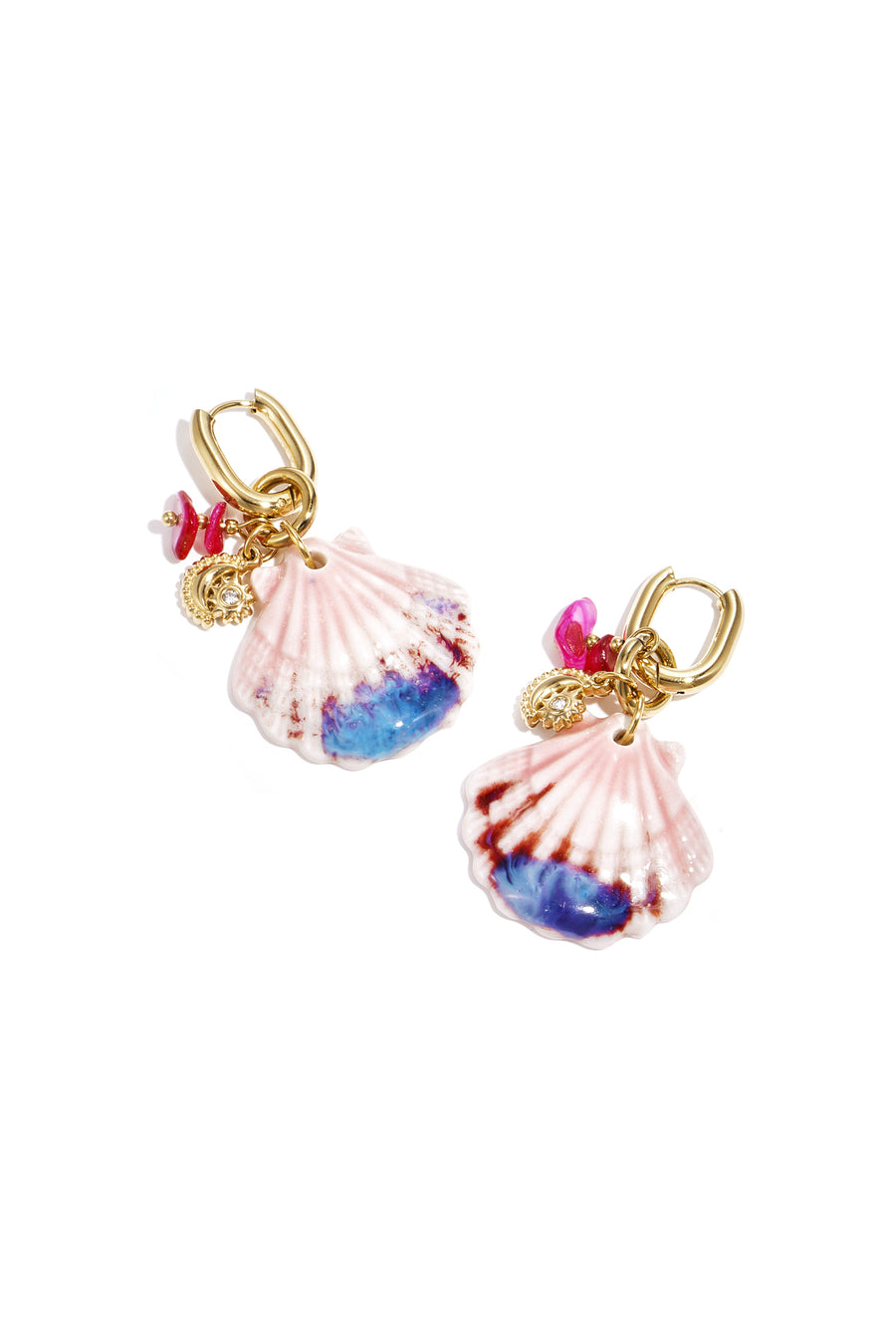 Boucles d'oreilles pendantes femme en acier inoxydable, coquillage, céramique à motif coquillage – couleur or
