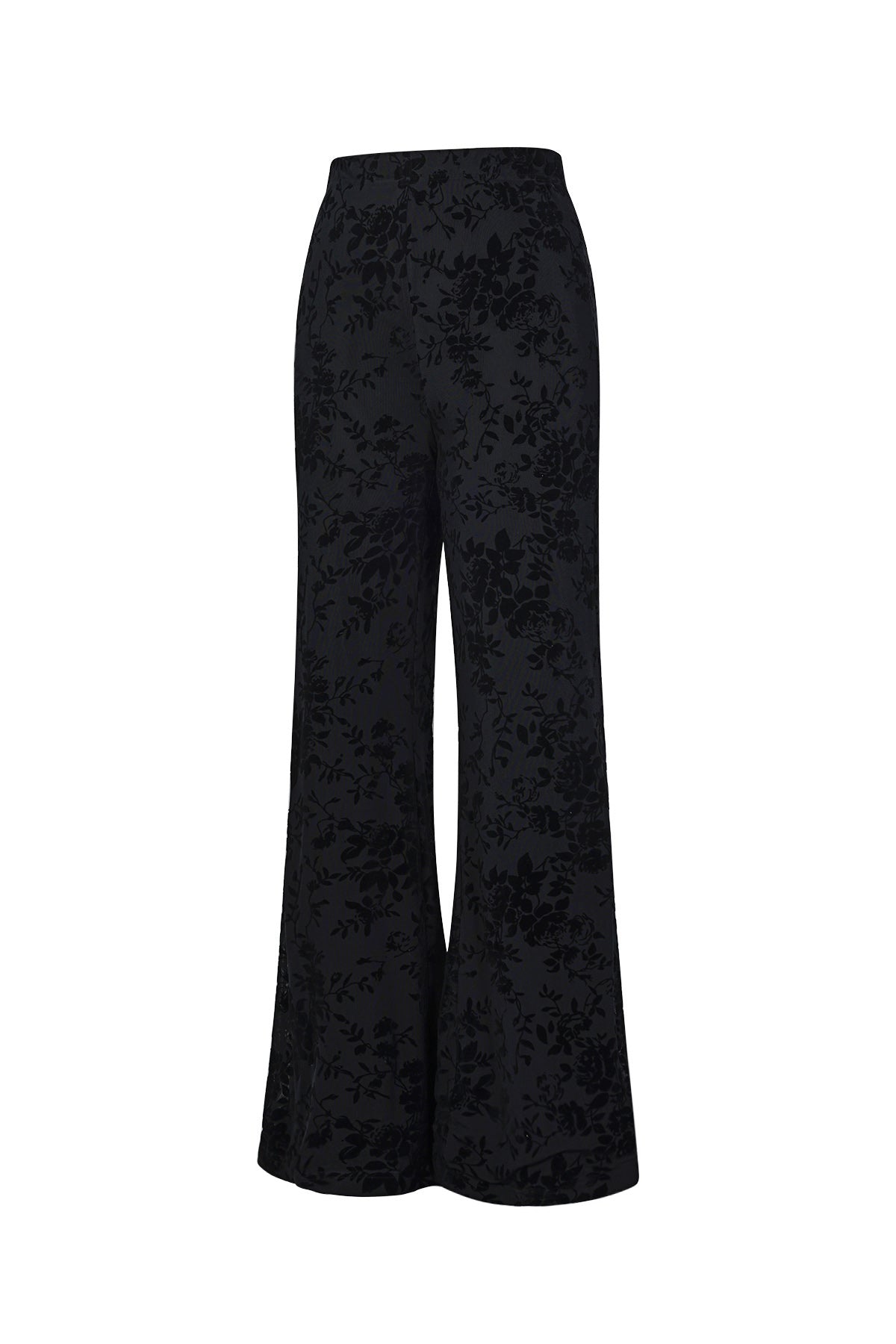 Dames zwarte mesh broek met suède bloemenprint – productfoto 5