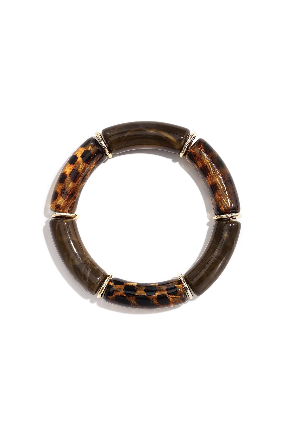 Bracelet perlé en acrylique pour femme – marron foncé et doré