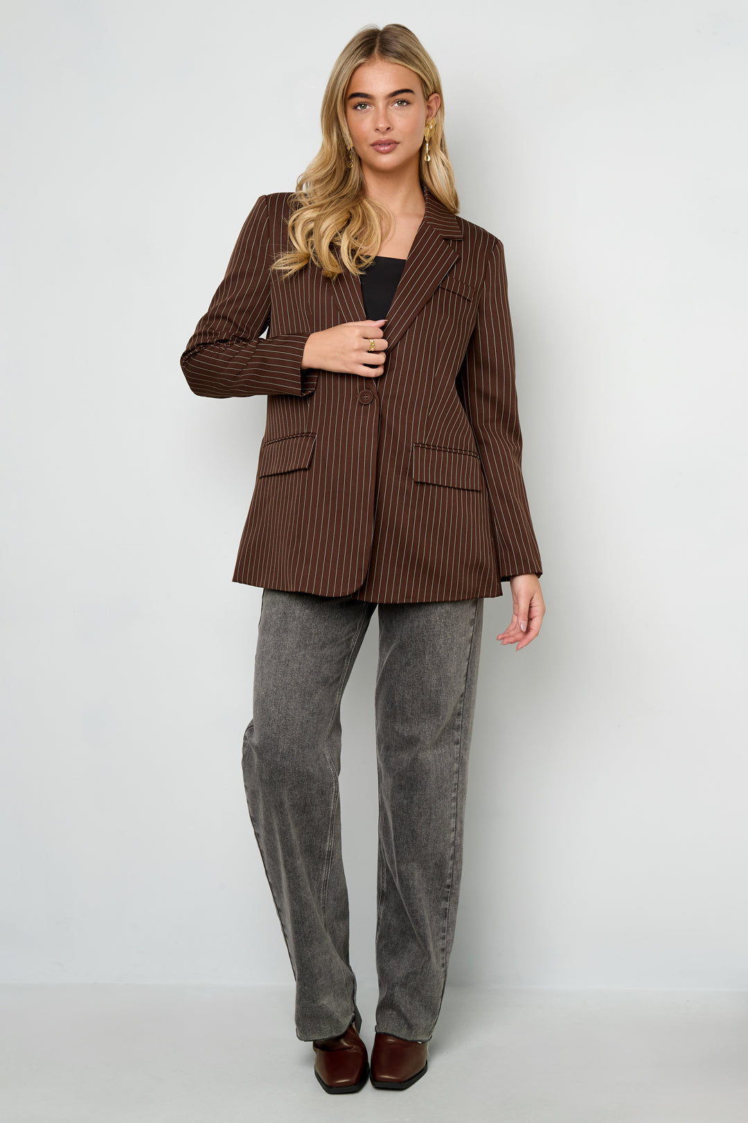 Dames asymmetrische blazer van polyester met strepen – productfoto 4
