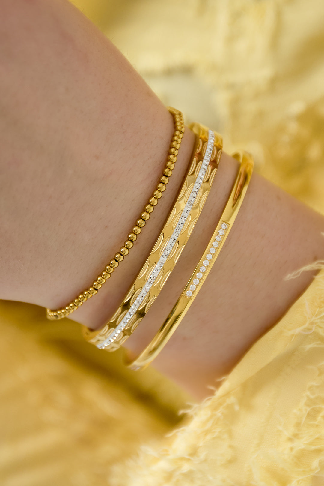 Stainless Steel Beaded Bracelet for Women – Gold and Silver Tone – image 2
