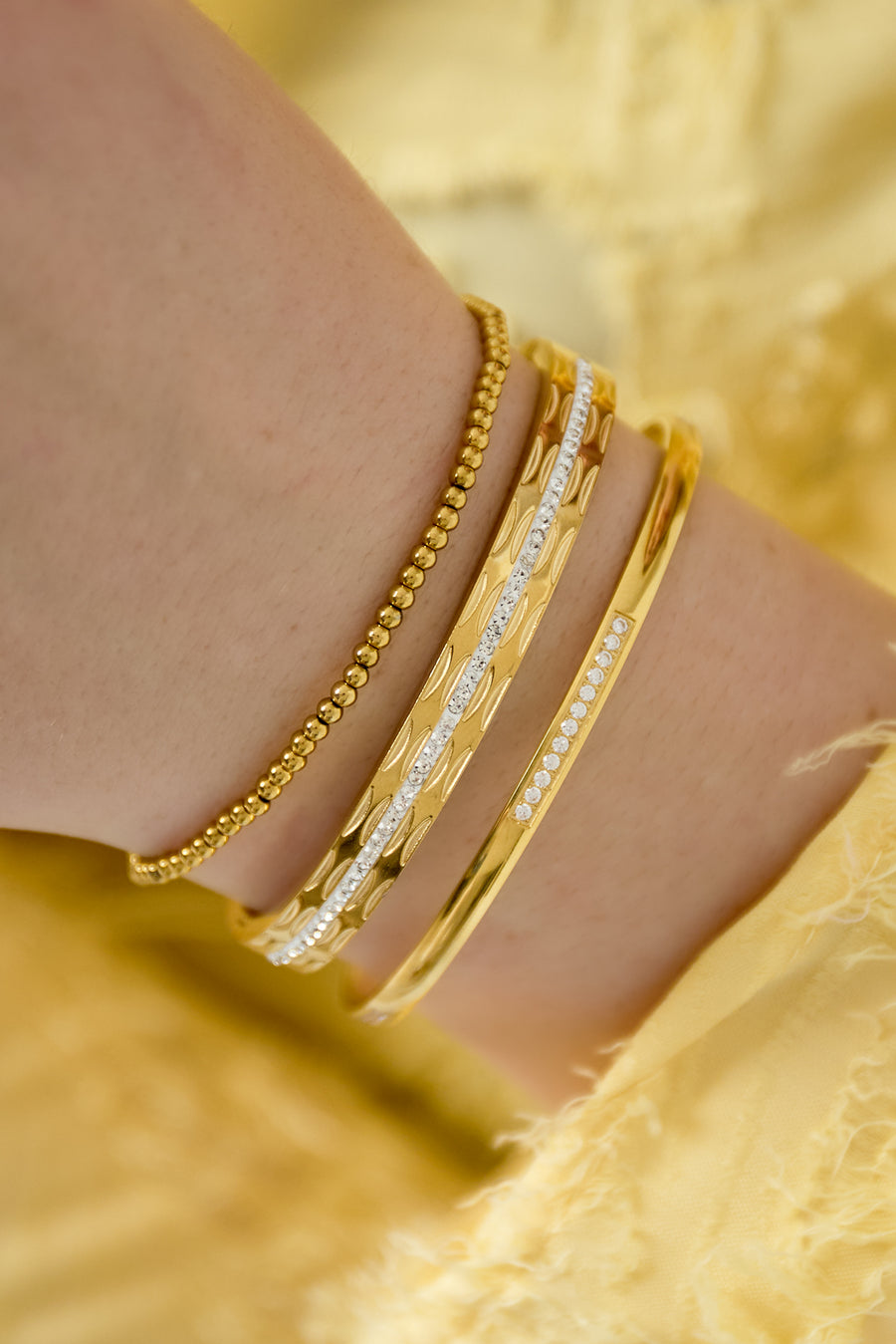 Bracelet perles pour femmes en acier inoxydable – doré et argenté