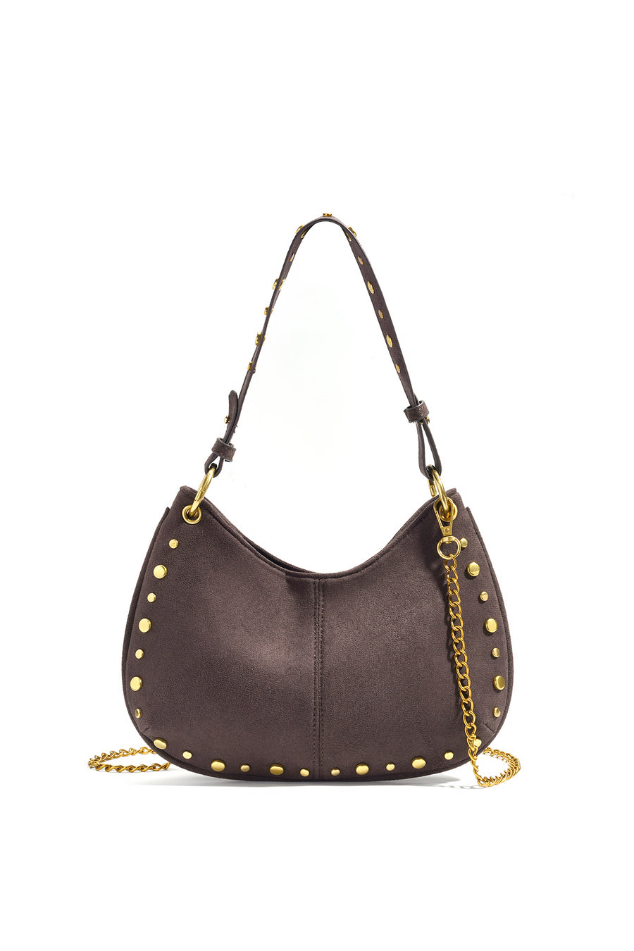 Sac à bandoulière pour femme en 95 % daim, 5 % métal avec clous décoratifs – marron