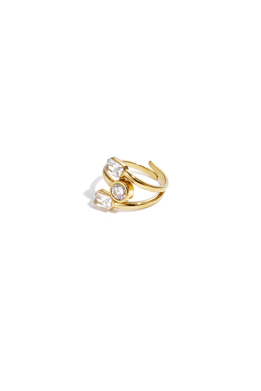 Bague pour femme en acier inoxydable avec pierre et motif ligné – de couleur or et argent