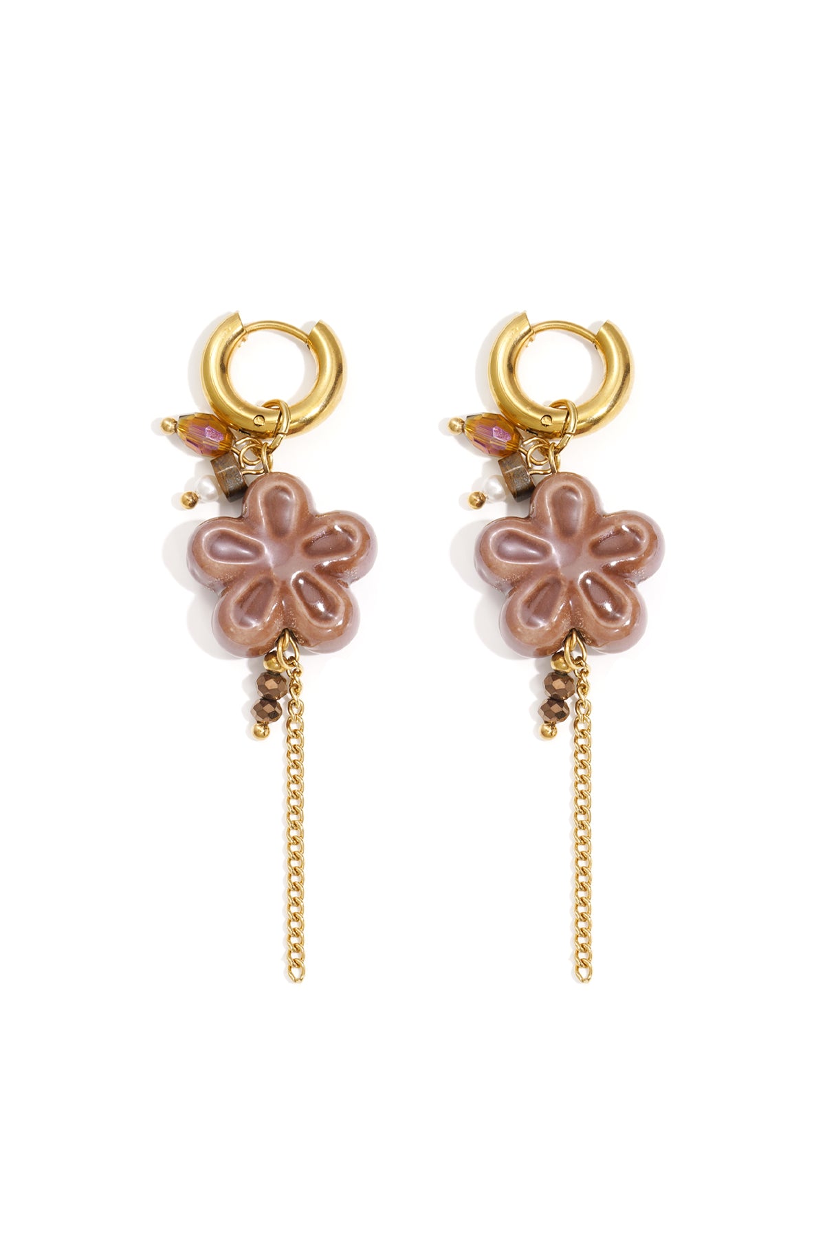 Boucles d'oreilles pendantes pour femmes en acier inoxydable, perles, cristal, pierre, céramique