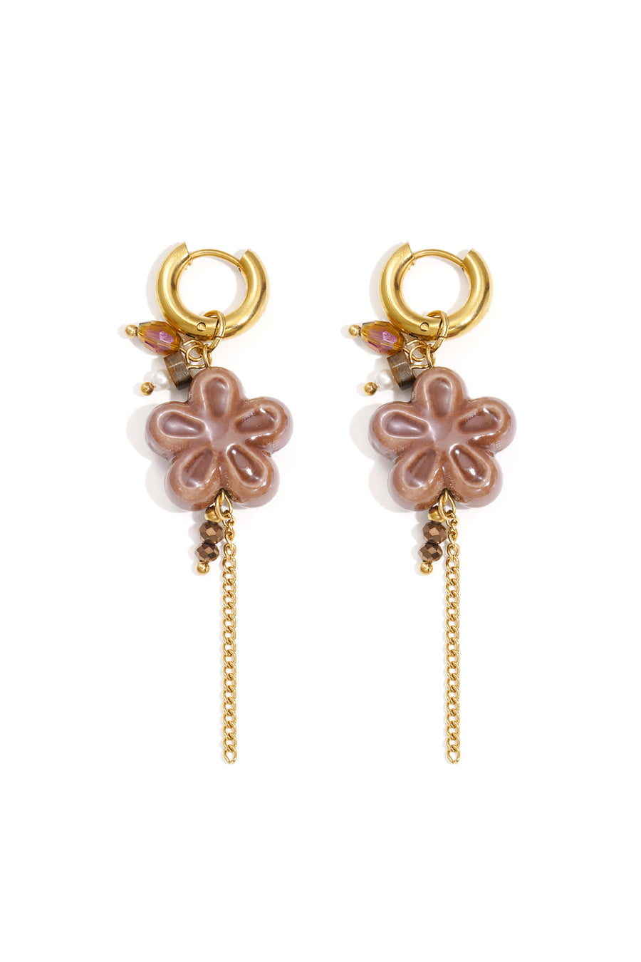 Boucles d'oreilles pendantes pour femmes en acier inoxydable, perles, cristal, pierre, céramique