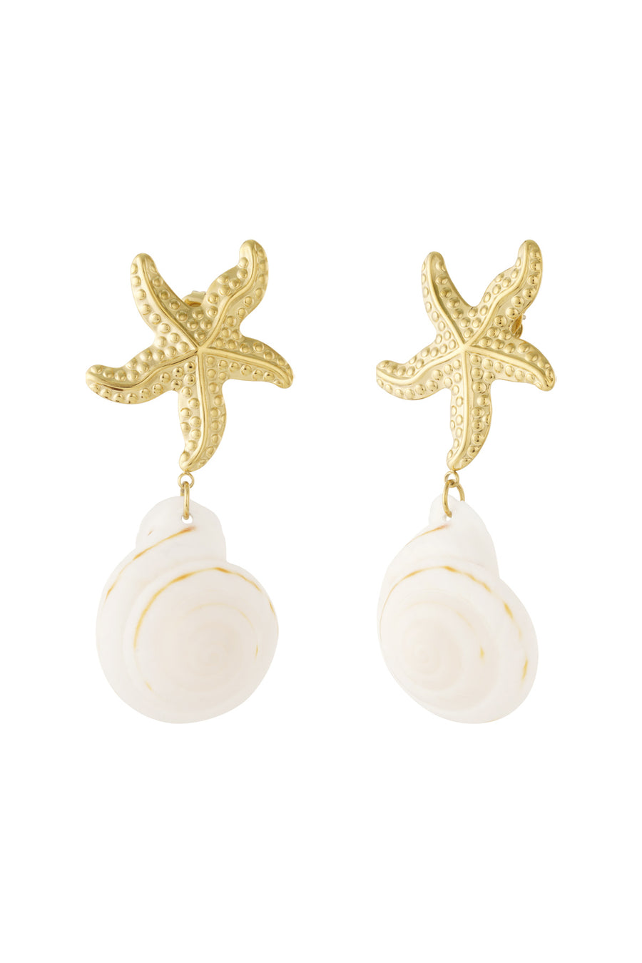Boucles d'oreilles pendantes pour femmes en acier inoxydable, coquillage avec détails océaniques – couleur or