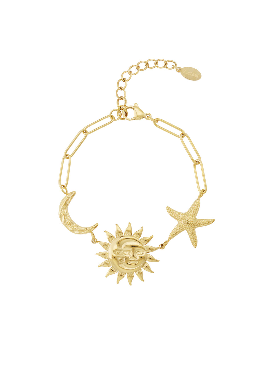 Bracelet jonc pour femmes en acier inoxydable 304 avec motif soleil – couleur or et couleur argent