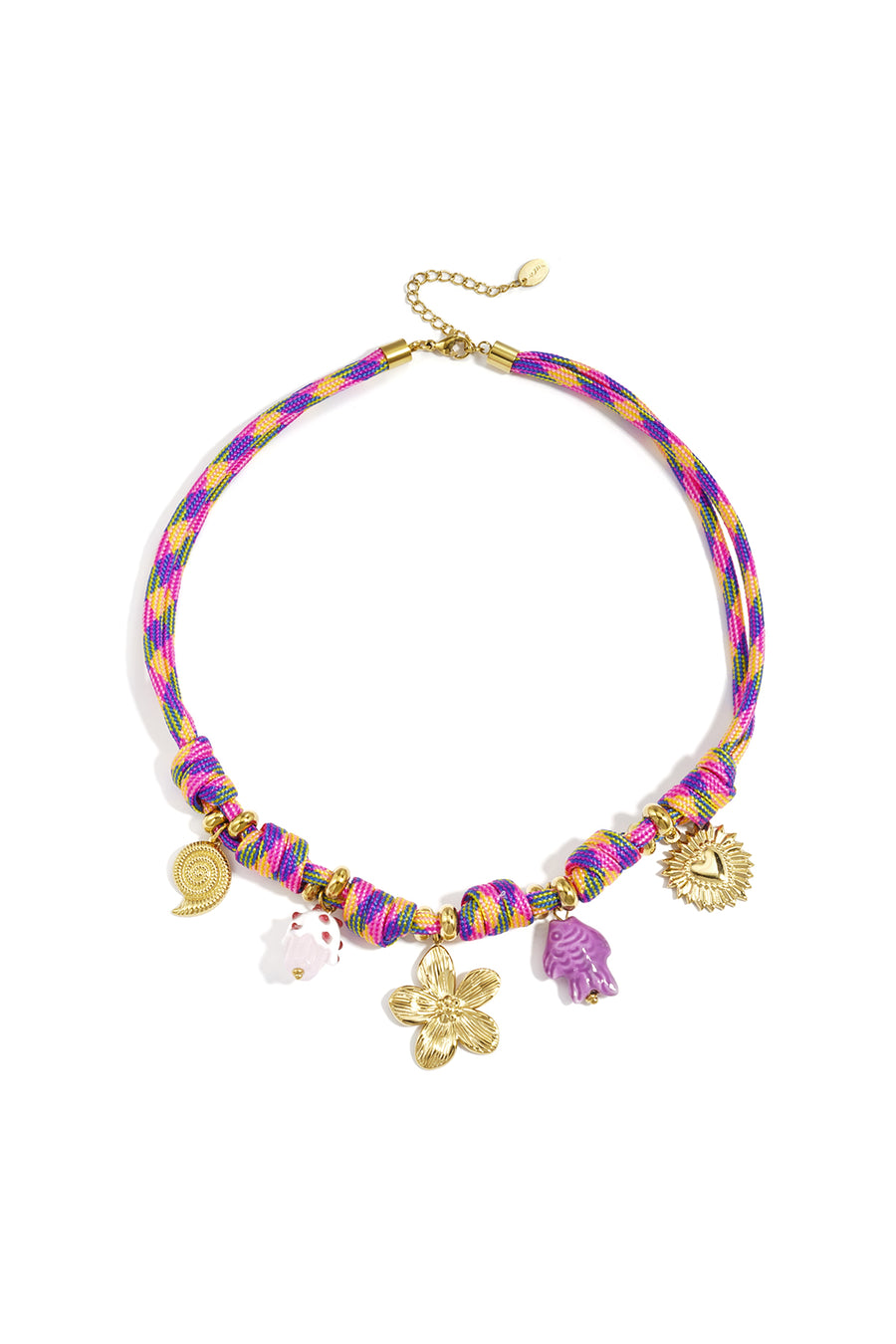 Collier tressé pour femme en acier inoxydable, émail, céramique, cordon à motif floral – violet